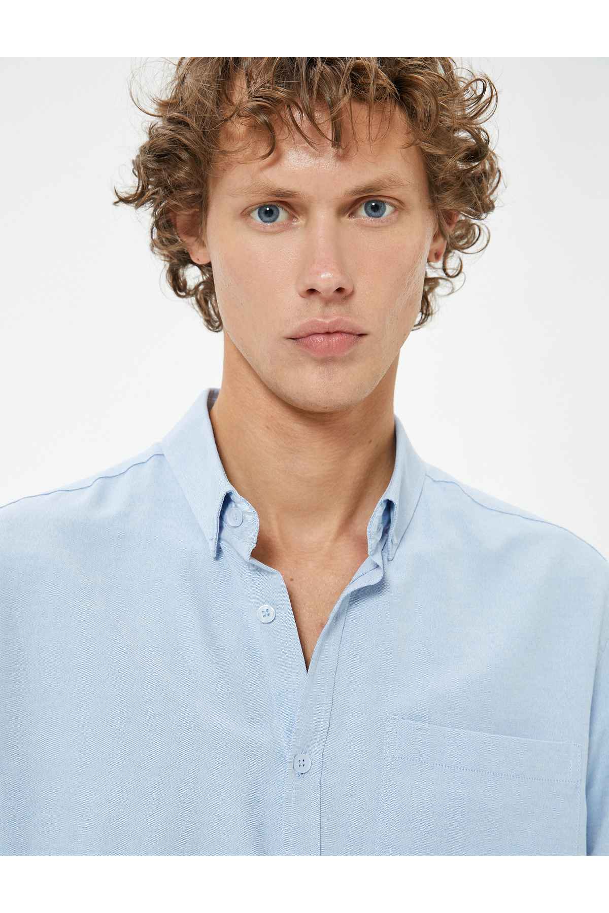 جیب آستین بلند پیراهن آکسفورد ترکیب پنبه ای با جزئیات