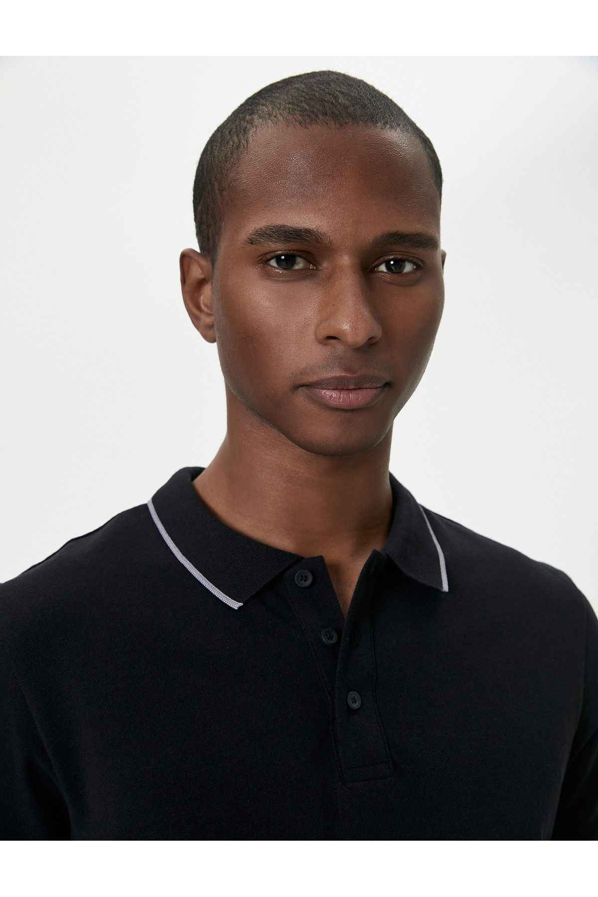 تیشرت یقه پولو باریک و باریک لوله کشی آستین کوتاه