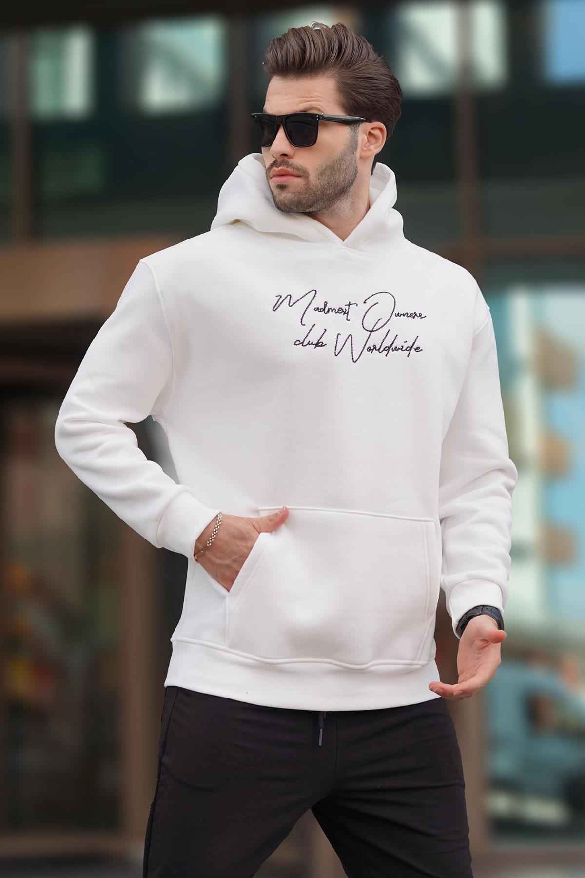 سویشرت مردانه چاپ شده خاکستری رنگ شده با جزئیات جیبی