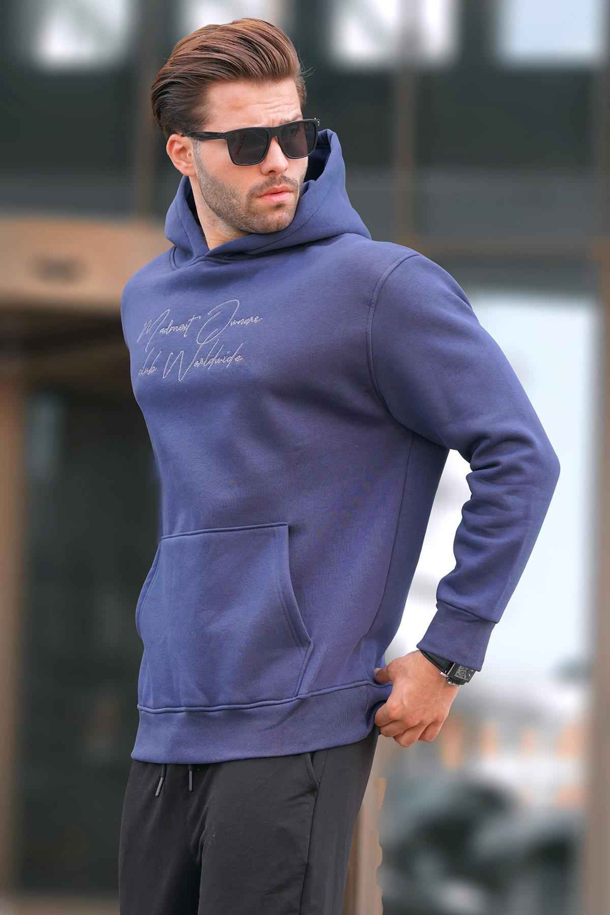 سویشرت مردانه چاپ شده خاکستری رنگ شده با جزئیات جیبی