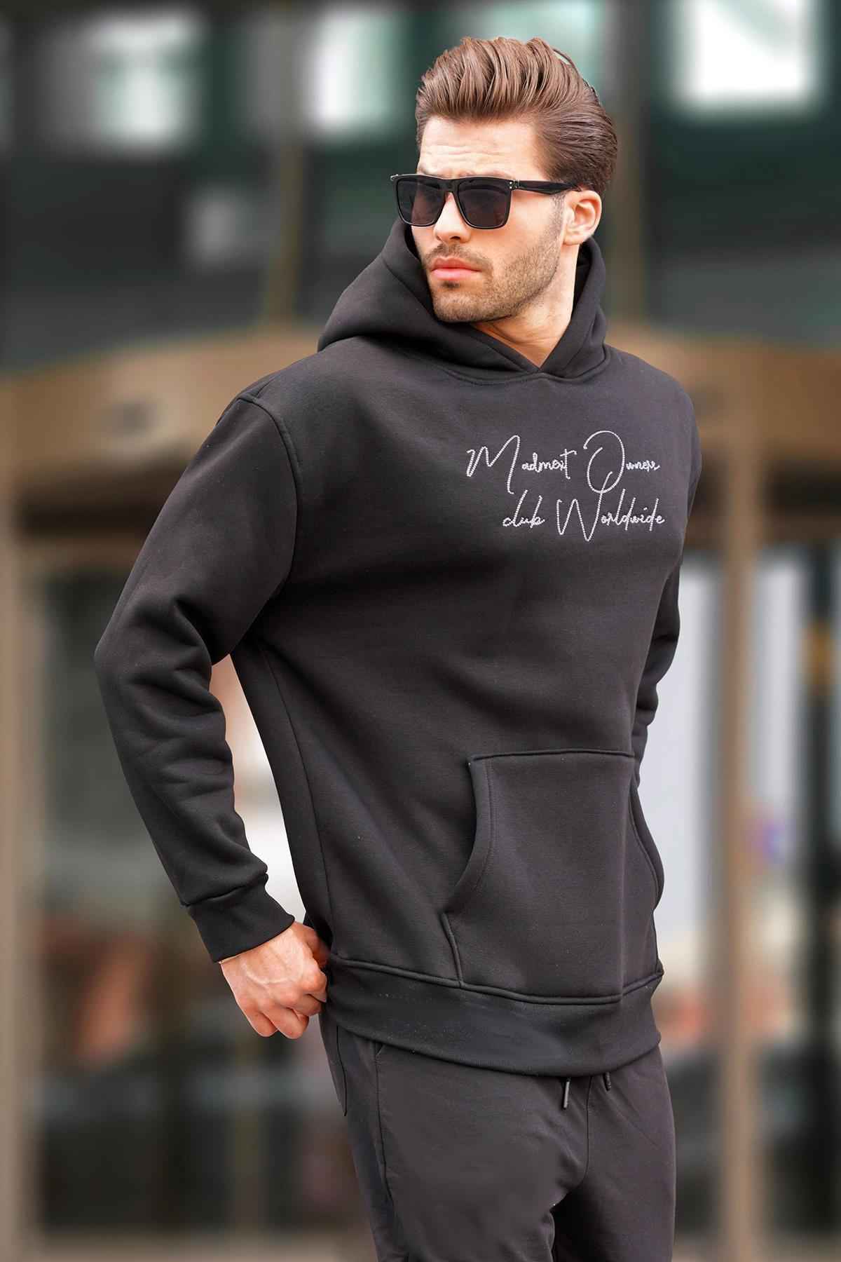 سویشرت مردانه چاپ شده خاکستری رنگ شده با جزئیات جیبی