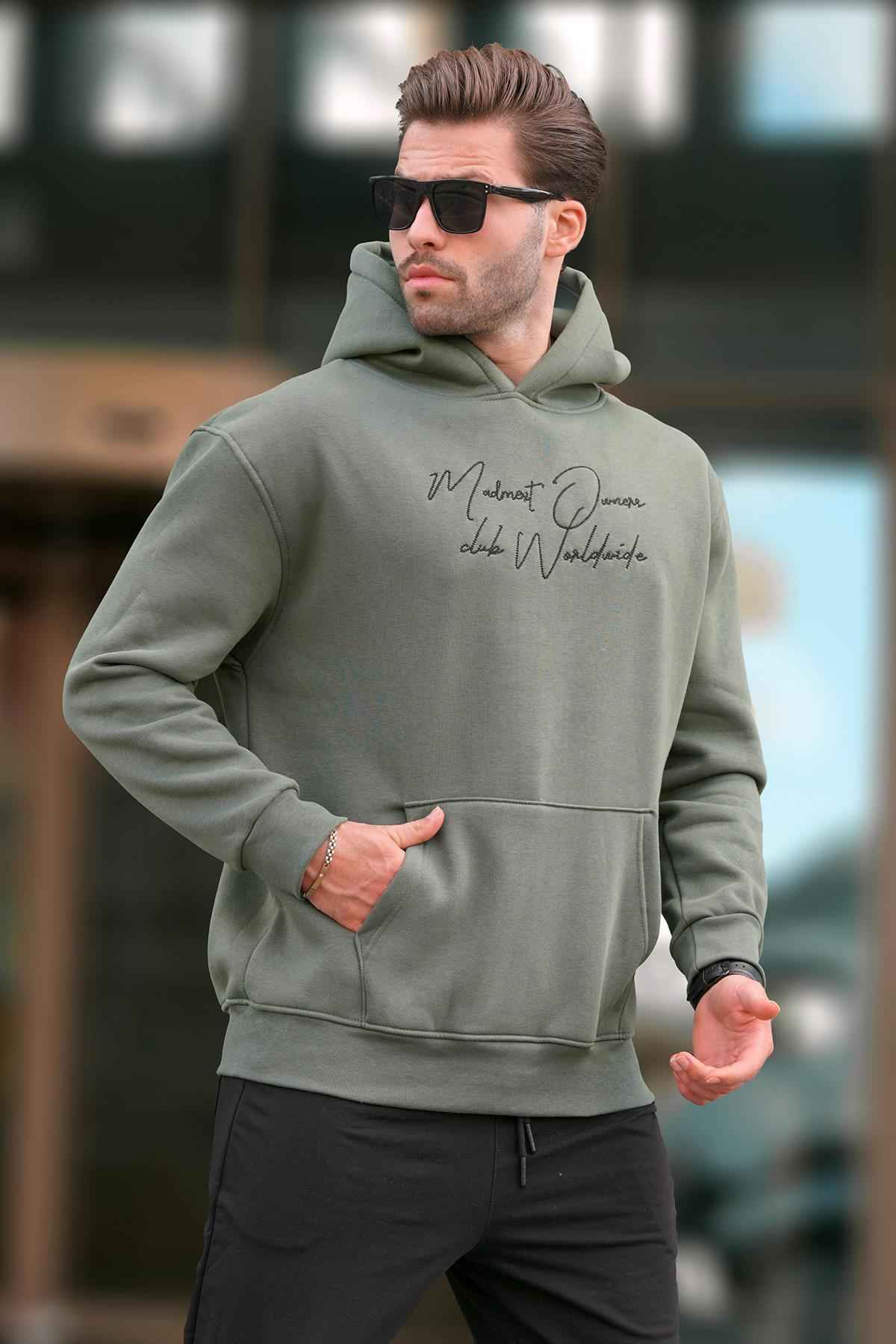 سویشرت مردانه چاپ شده خاکستری رنگ شده با جزئیات جیبی