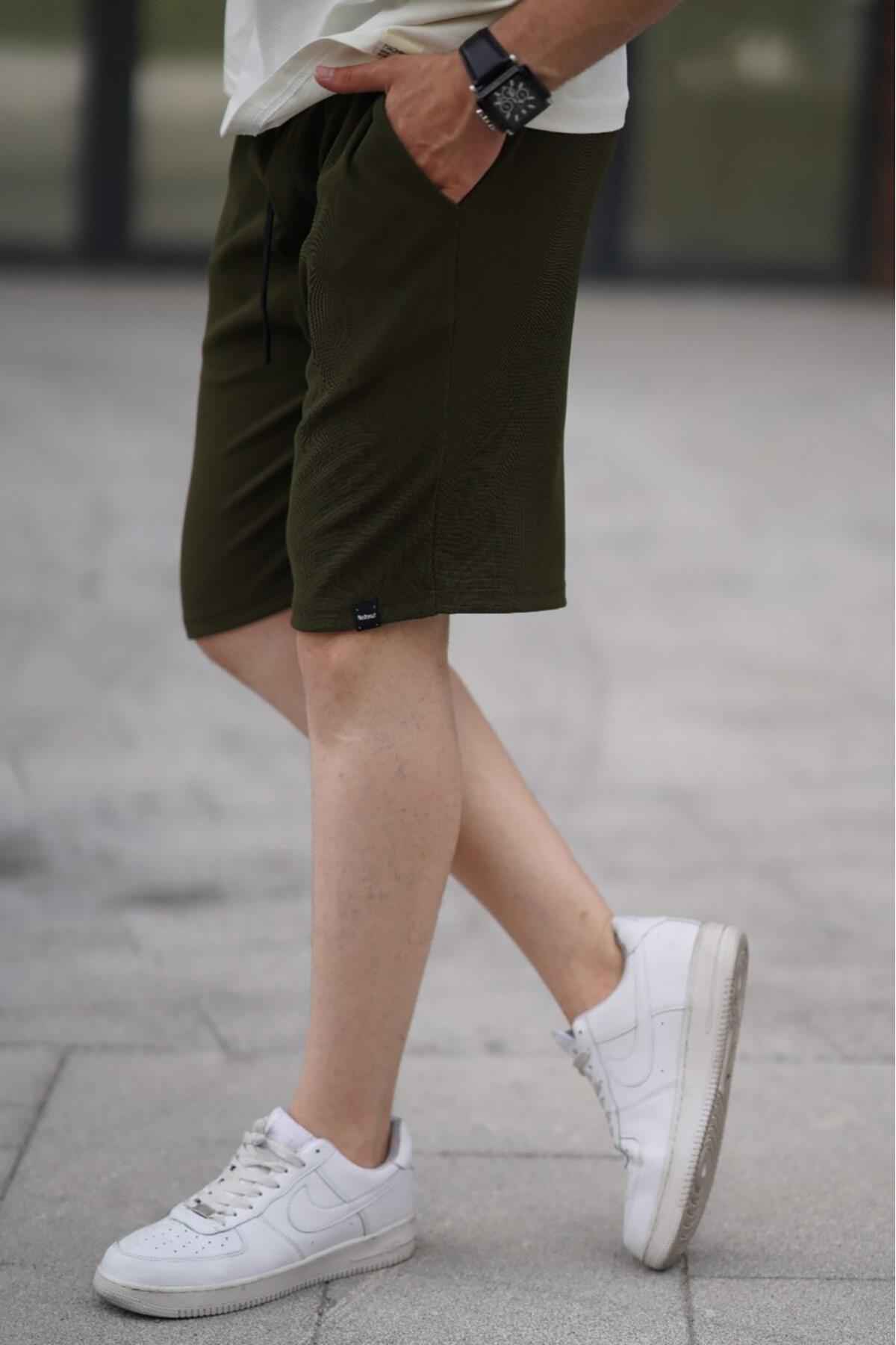 شورت مردانه خاکستری رنگ شده با جیب های کمری قابل تنظیم 6544