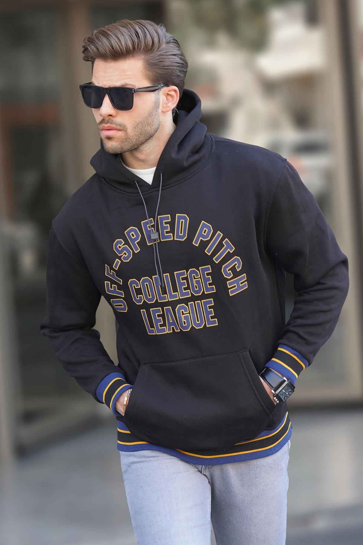 سویشرت مردانه کلاهدار آنتراسیت با چاپ جزئیات جیبی