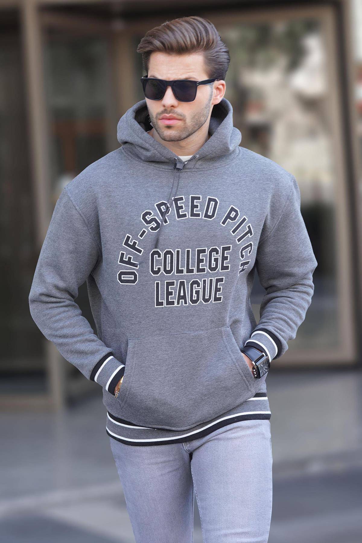 سویشرت مردانه کلاهدار آنتراسیت با چاپ جزئیات جیبی