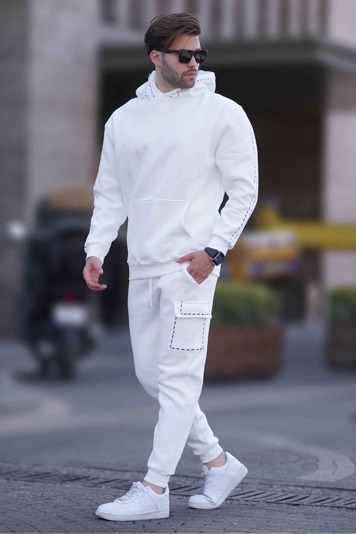 ست لباس ورزشی مردانه کلاهدار خاکستری رنگ شده با پاهای الاستیک