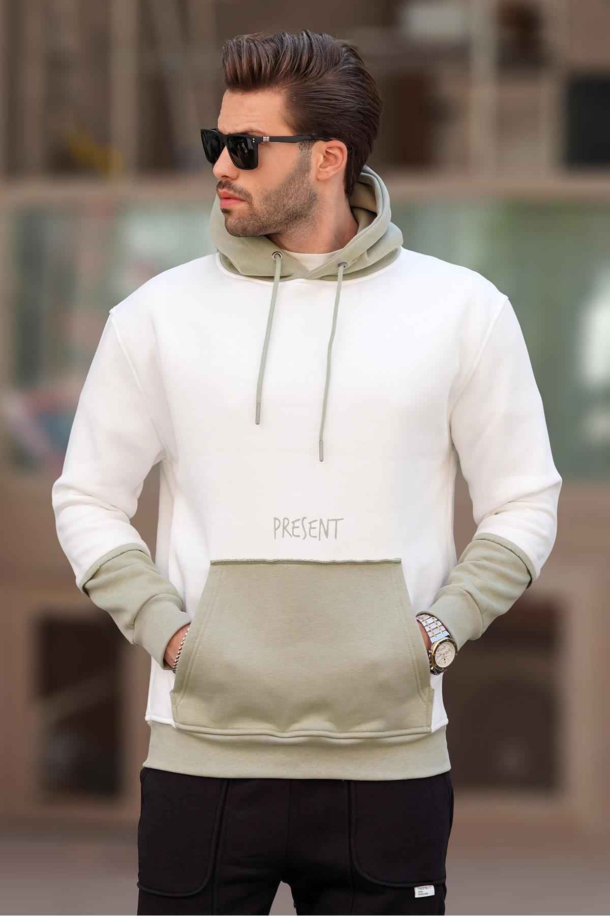 سویشرت مردانه کلاهدار قهوه ای تلخ با جزئیات جیب چاپ شده