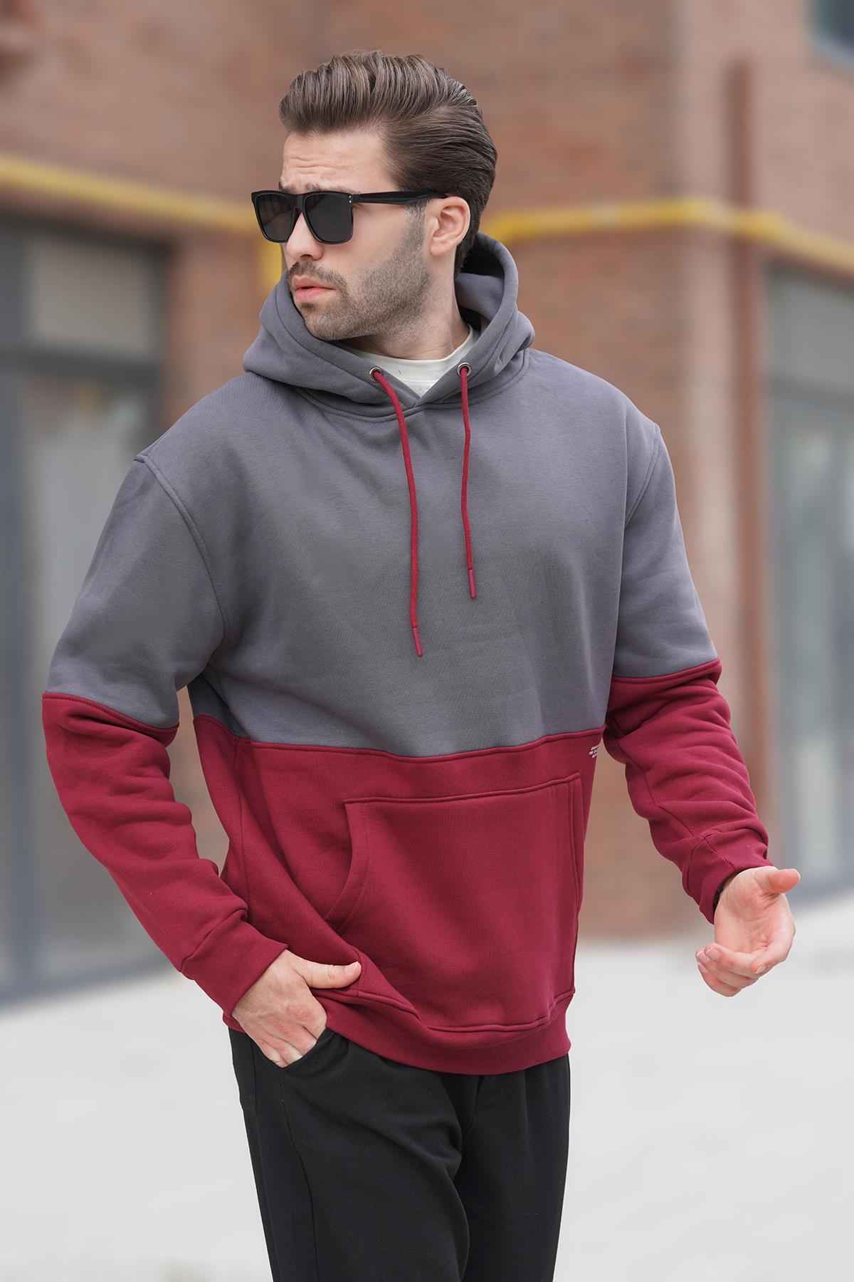 سویشرت مردانه کلاهدار مشکی با جزئیات چاپ بلوک رنگی 7046