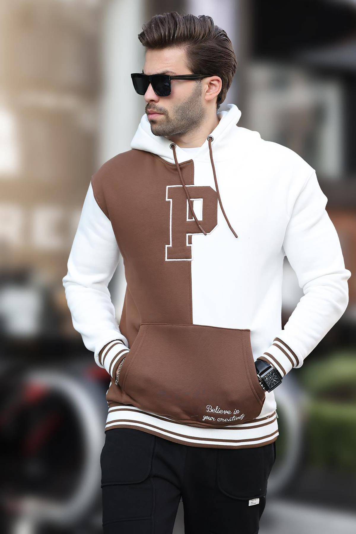 سویشرت مردانه چاپ شده کلاهدار بلوک آنتراسیت