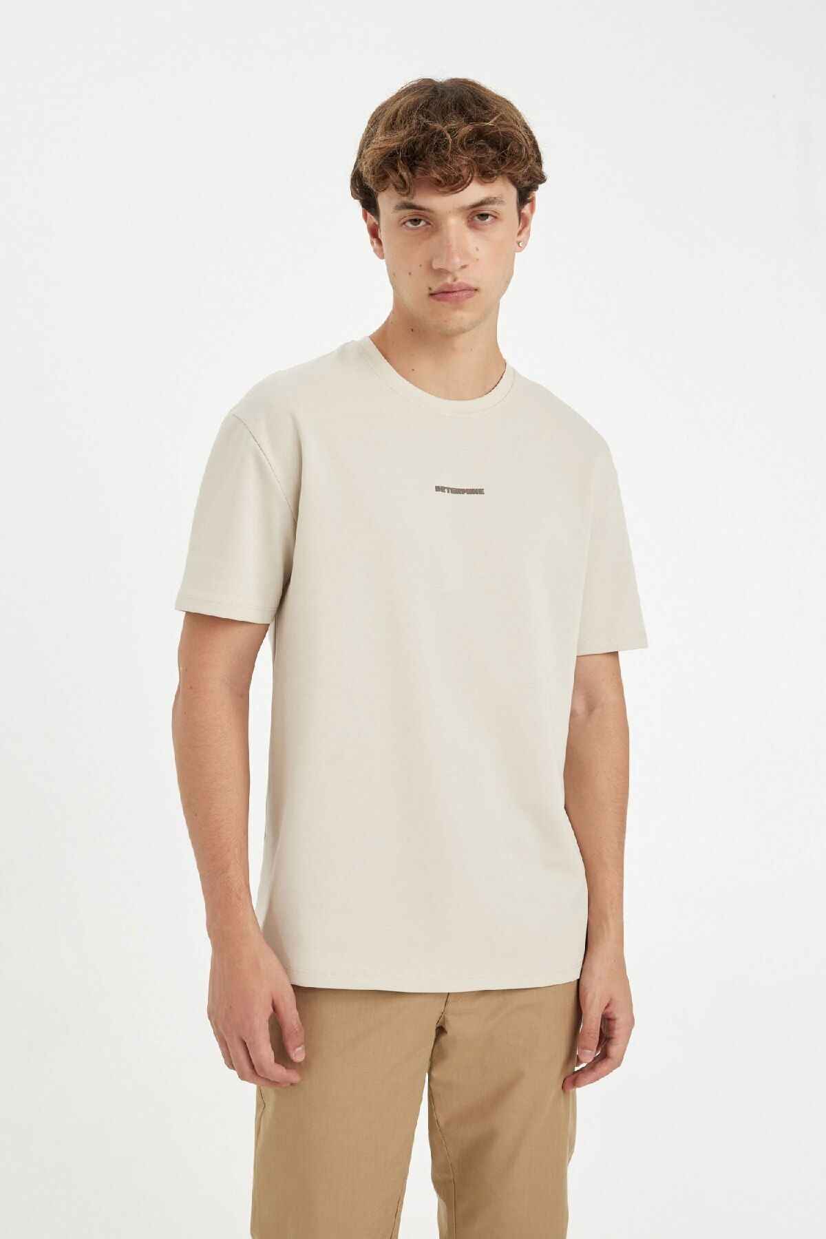 تیشرت آستین کوتاه پارچه سنگین چاپ شده با یقه معمولی C6139ax24au