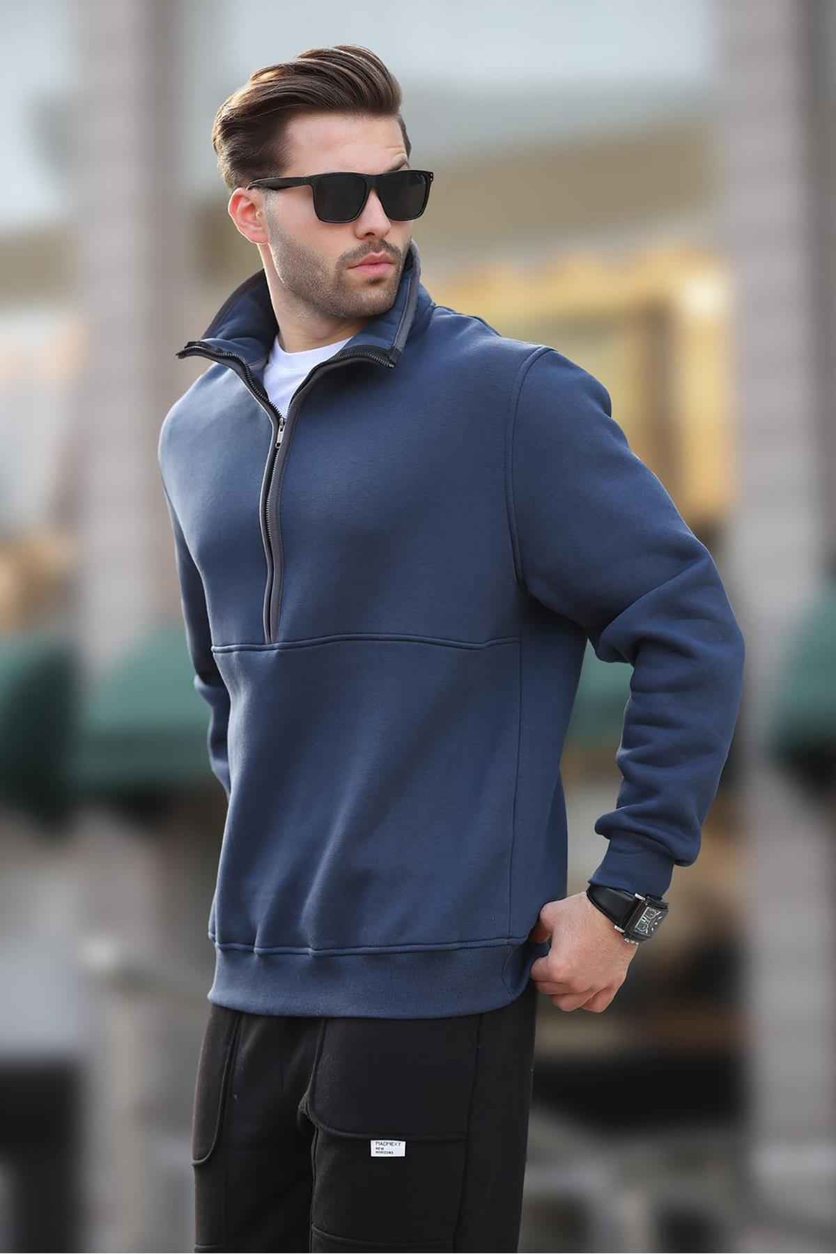 سویشرت نیمه زیپ یقه بلند خاکستری