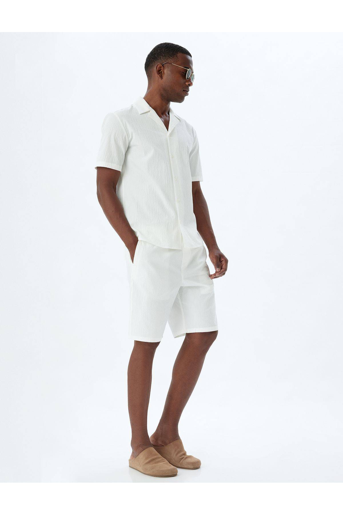 شورت برمودا بافت پنبه ای با جزئیات جیب