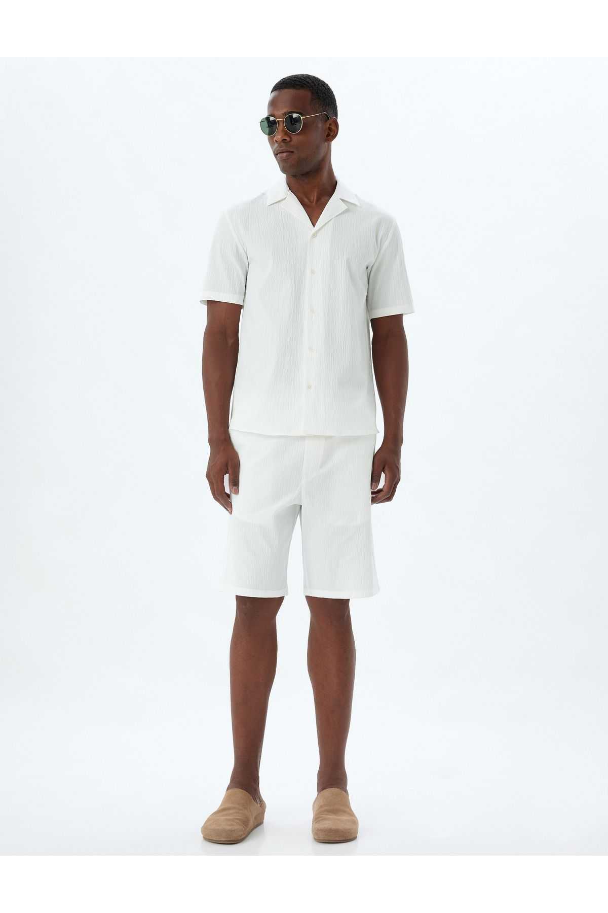 شورت برمودا بافت پنبه ای با جزئیات جیب