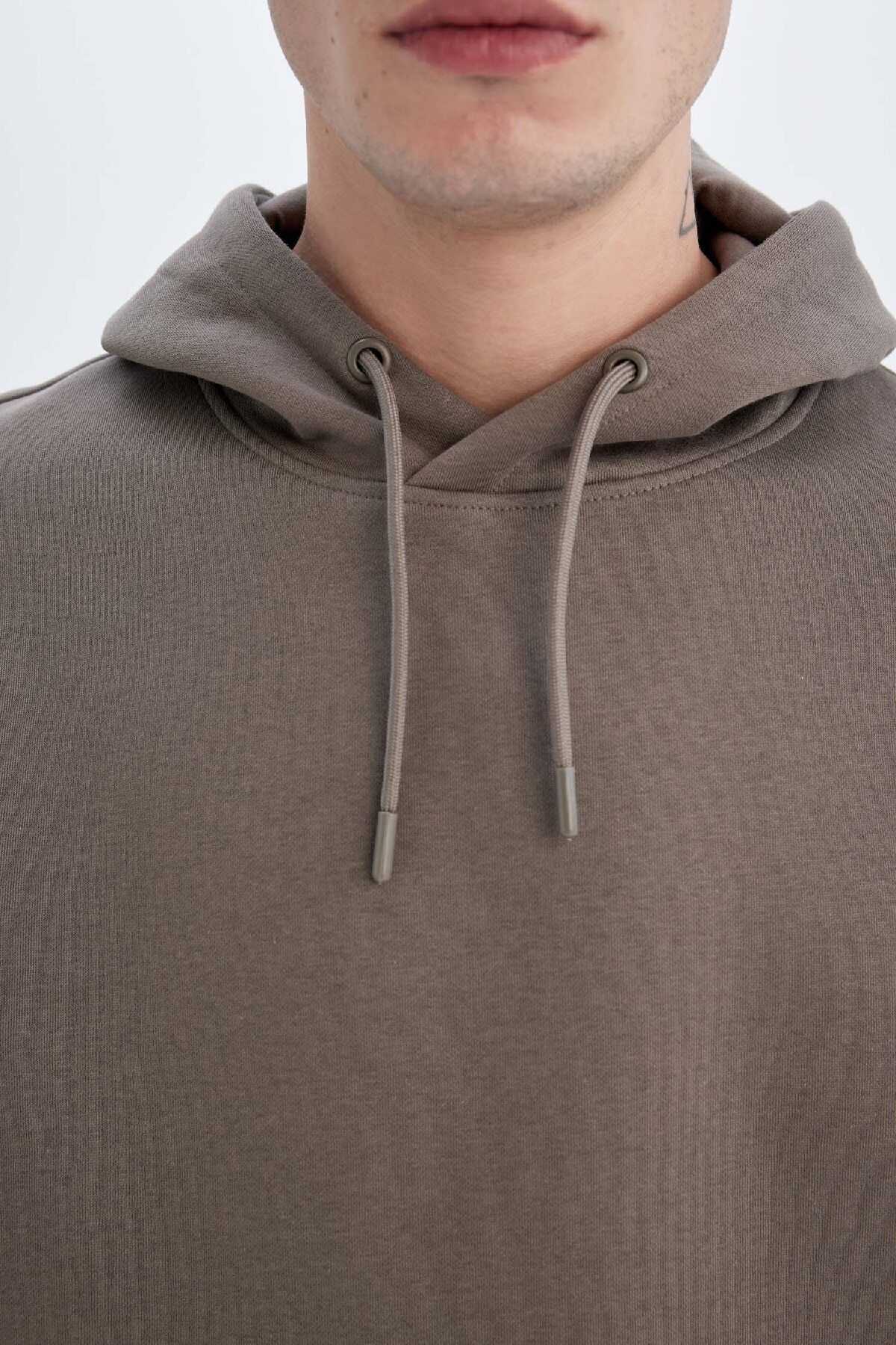 سویشرت ساده ساده کلاهدار با جیب قهوه ای و داخل آن X8283az24au