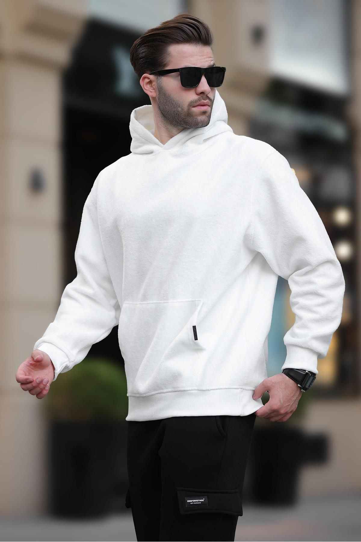 سویشرت مردانه سرپوش دار خاکستری رنگ شده با جزئیات جیبی