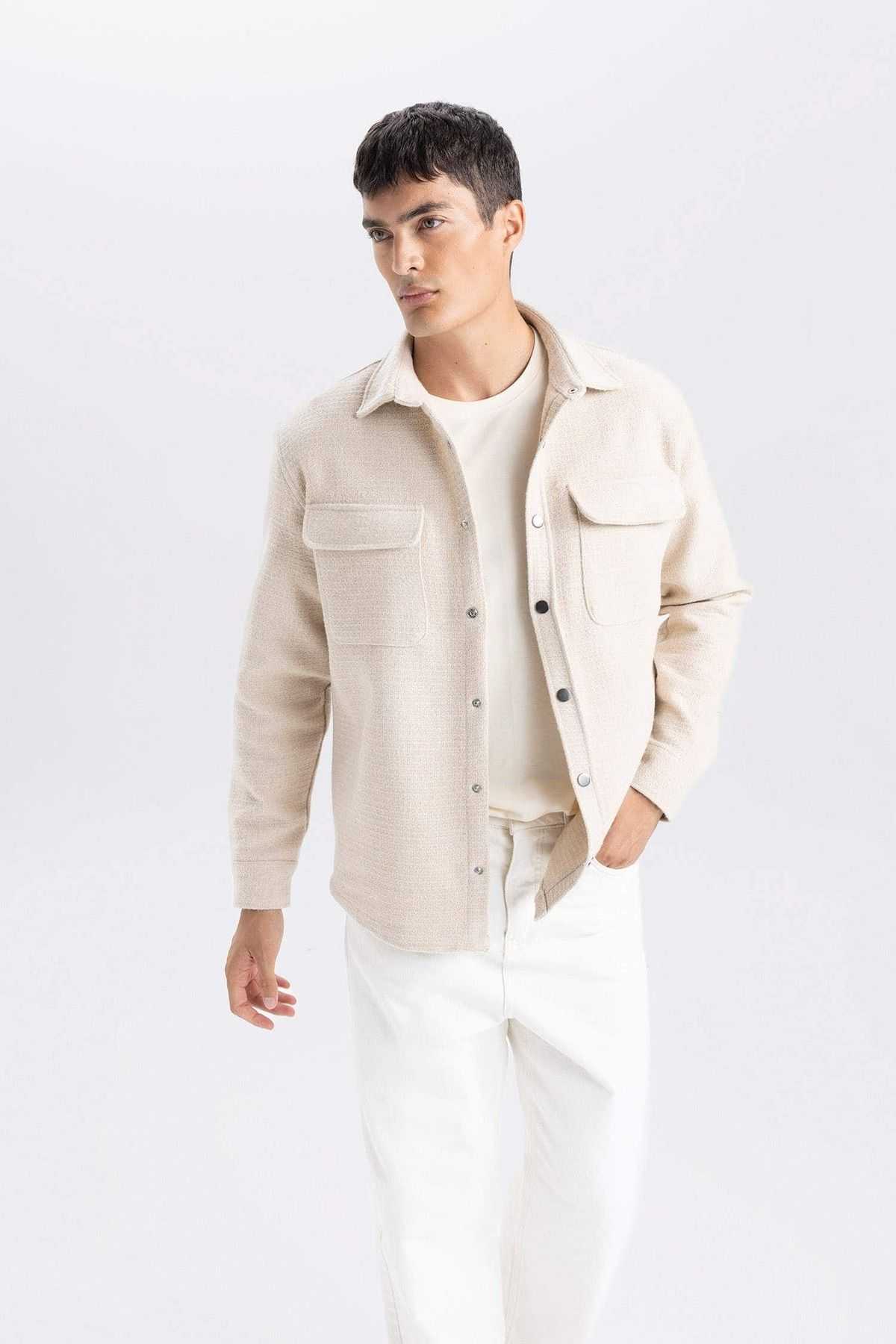 پیراهن آستین بلند یقه معمولی بژ با یقه معمولی