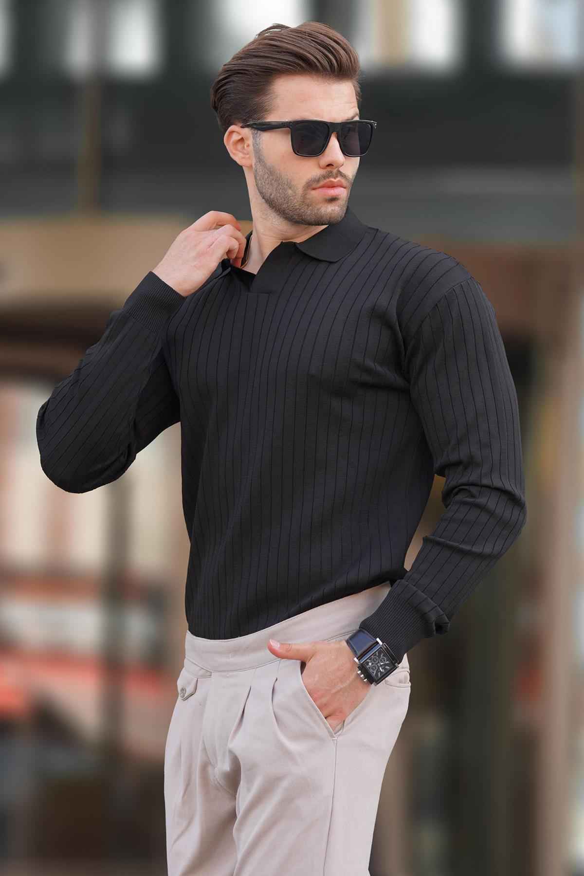 ژاکت پولو راه راه آستین بلند بژ