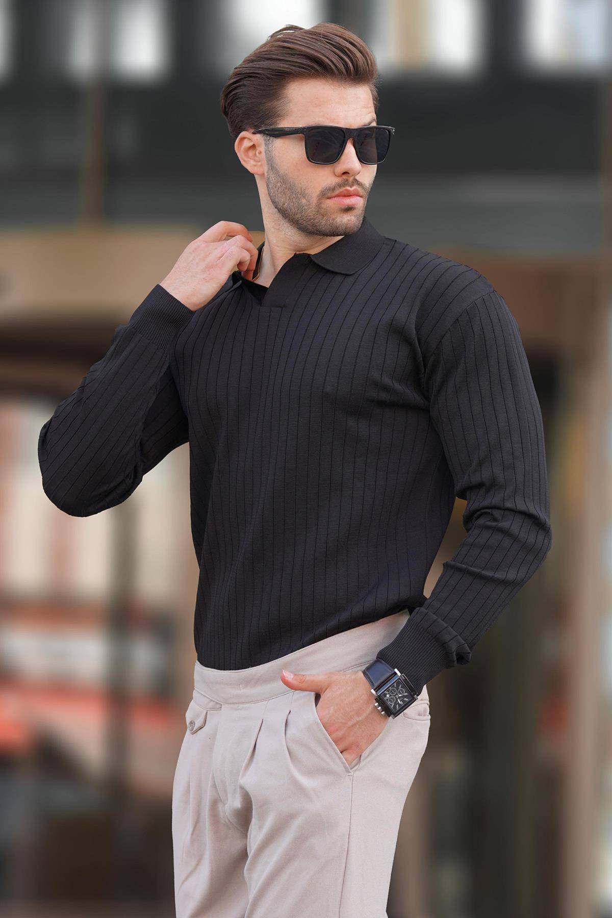 ژاکت پولو راه راه آستین بلند بژ