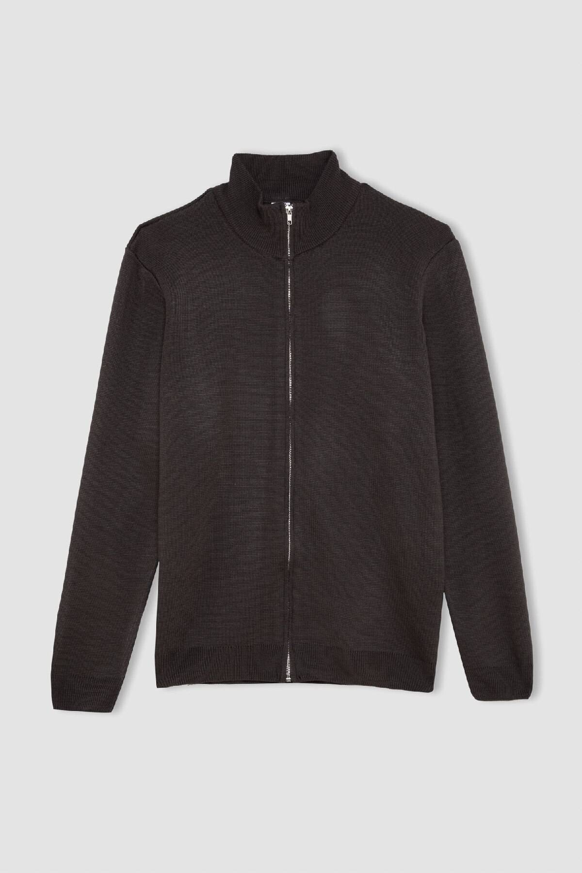 ژاکت کشباف ژاکت کش باف پشمی زیپ دار یقه زیپ دار یقه استاندارد مردانه بژ با تناسب استاندارد C8158ax24au