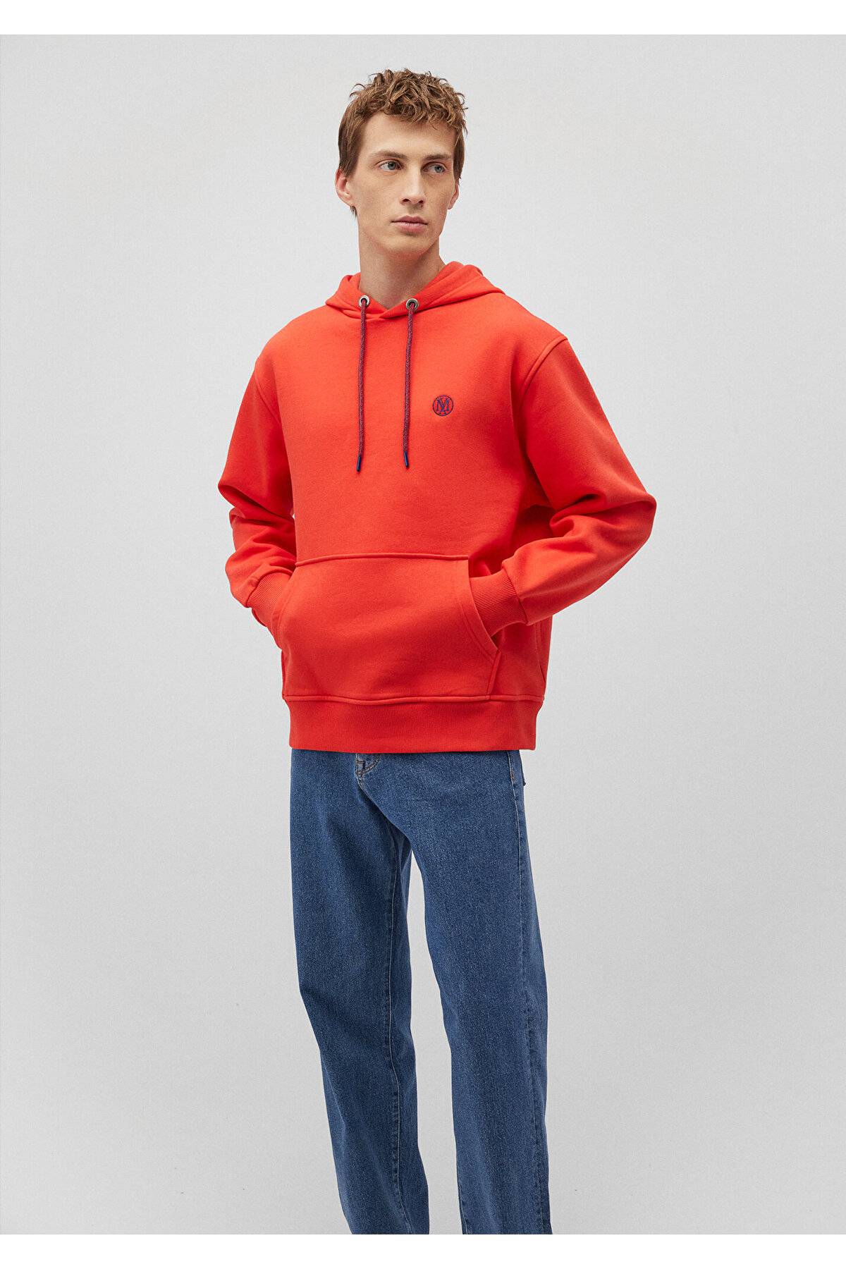 سویشرت سرپوش نارنجی لوگو دوزی شده -70481