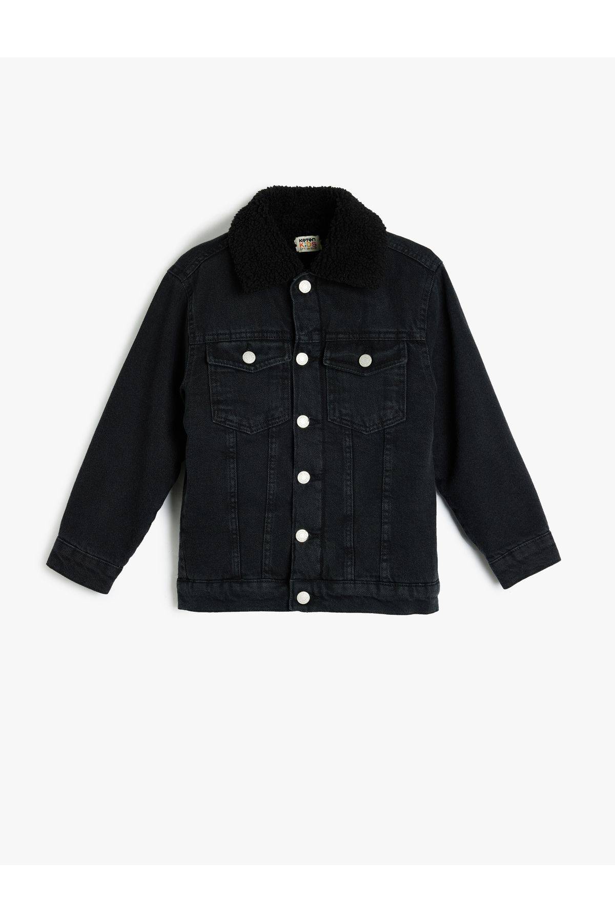 جیب ژاکت جین مخملی با جزئیات آستین بلند نخی