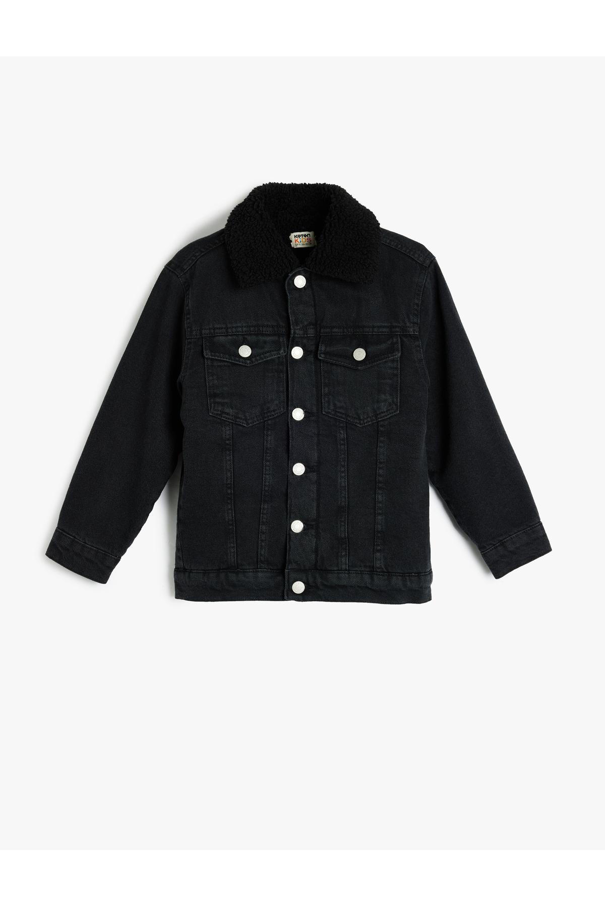 جیب ژاکت جین مخملی با جزئیات آستین بلند نخی