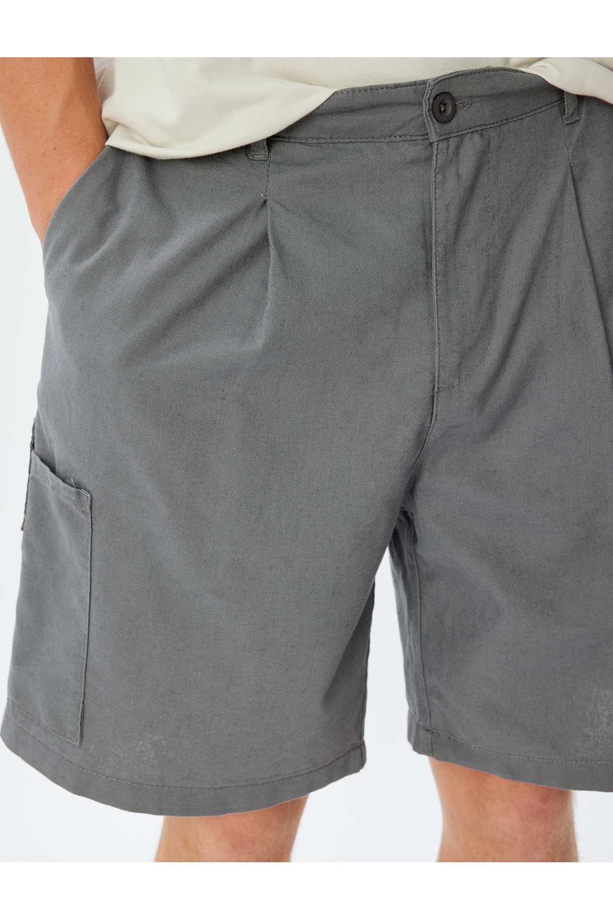 شلوارک ترکیبی کتانی برمودا چینو با جزئیات جیبی