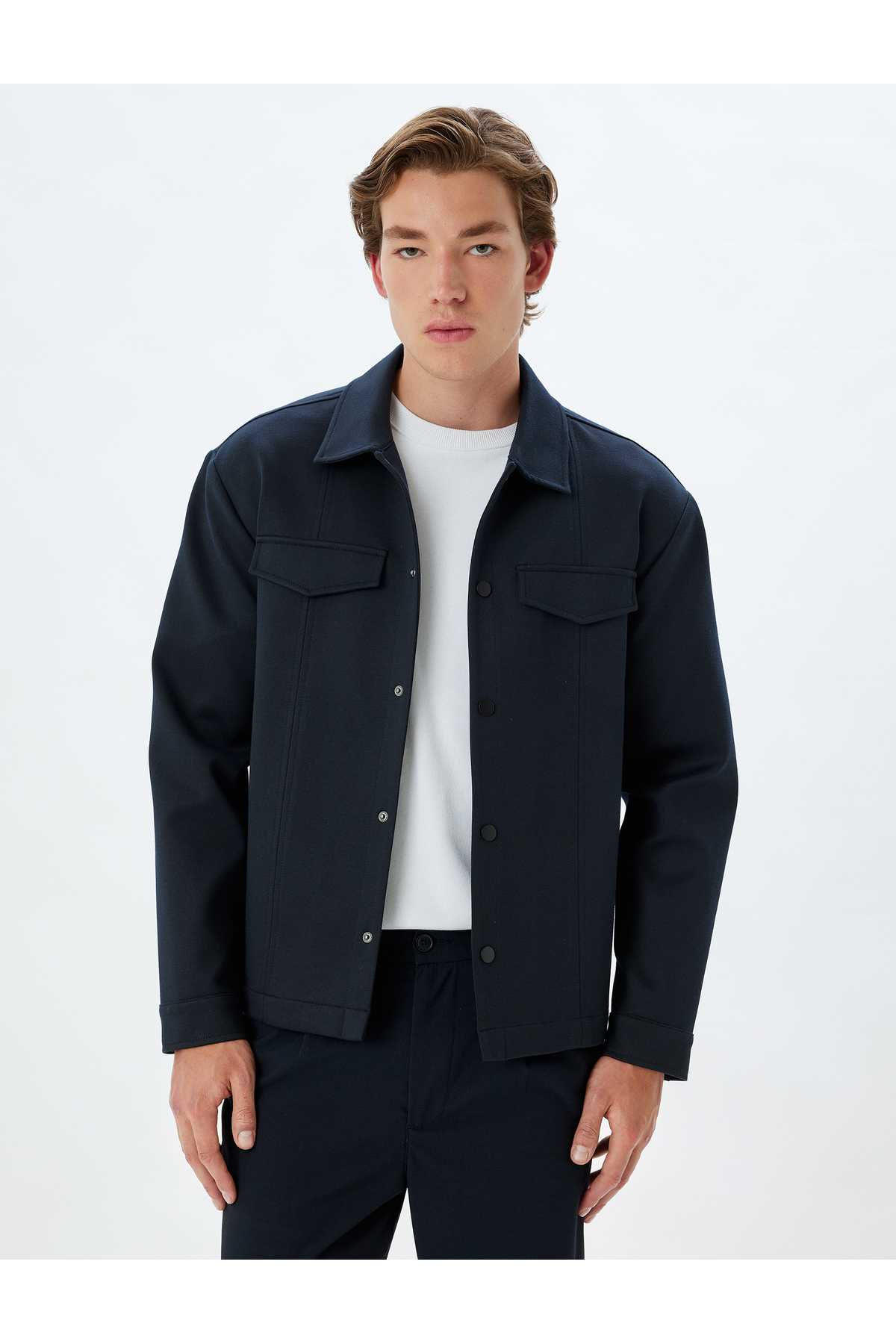 پیراهن ژاکت بلیزر با جزئیات جیب یقه فلپ و دکمه های ضربه ای