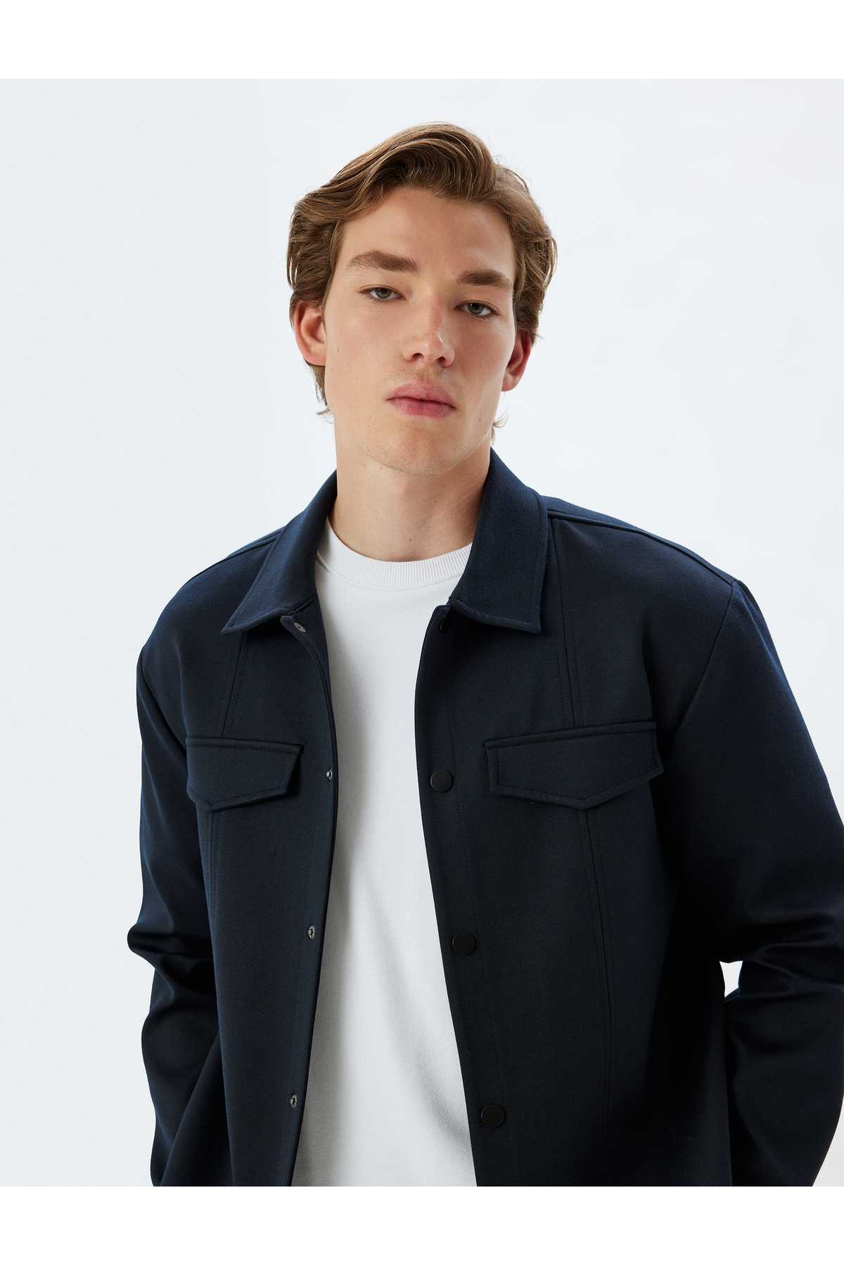 پیراهن ژاکت بلیزر با جزئیات جیب یقه فلپ و دکمه های ضربه ای