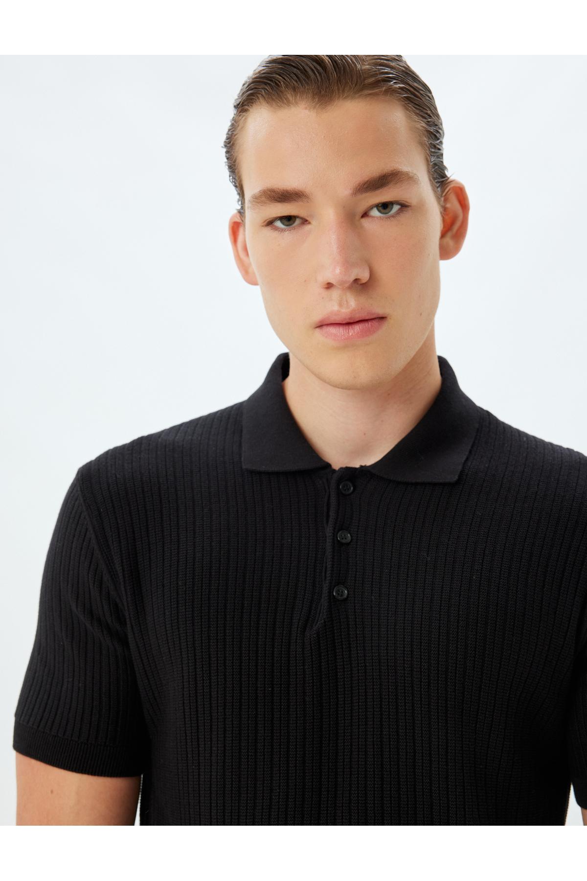 ژاکت بافتنی یقه پولو آستین کوتاه نخی بافت