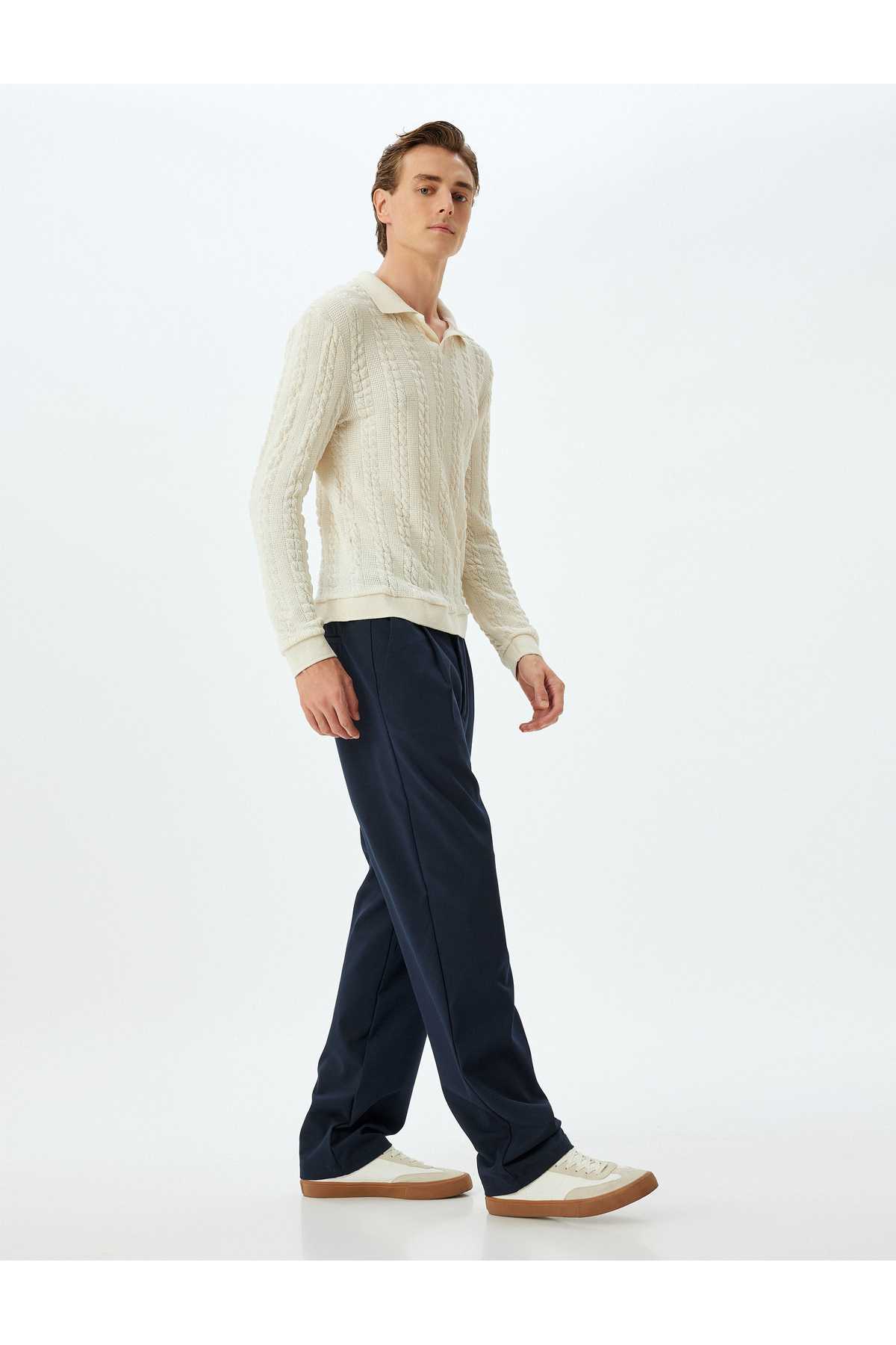 پلیور اسلیم فیت با بافت یقه پولو ترکیبی از پنبه