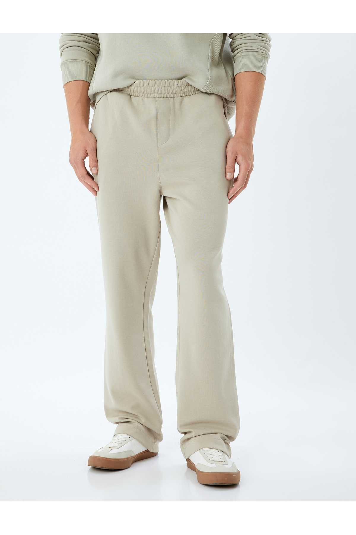 شلوار ورزشی نخی با جزئیات جیب کمر الاستیک