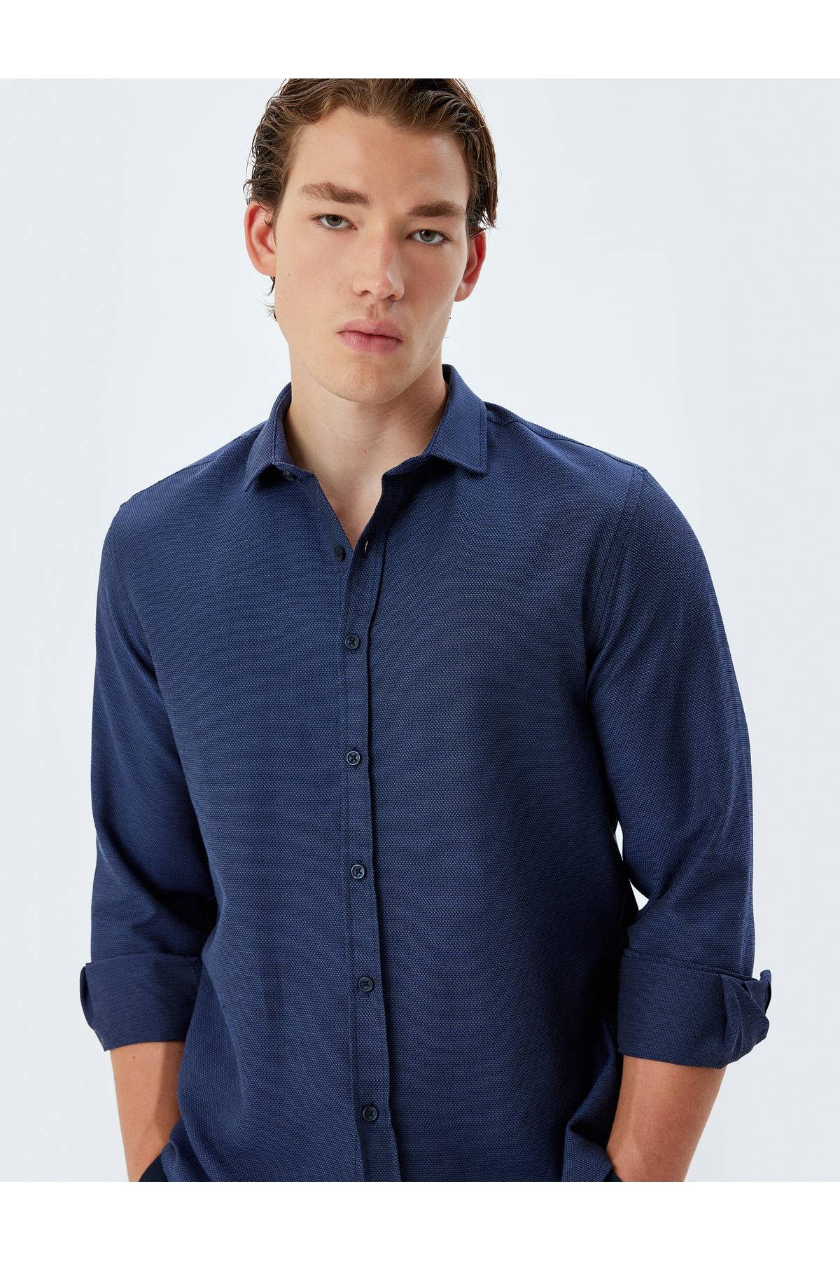 پیراهن باریک آستین بلند ترکیب پنبه ای