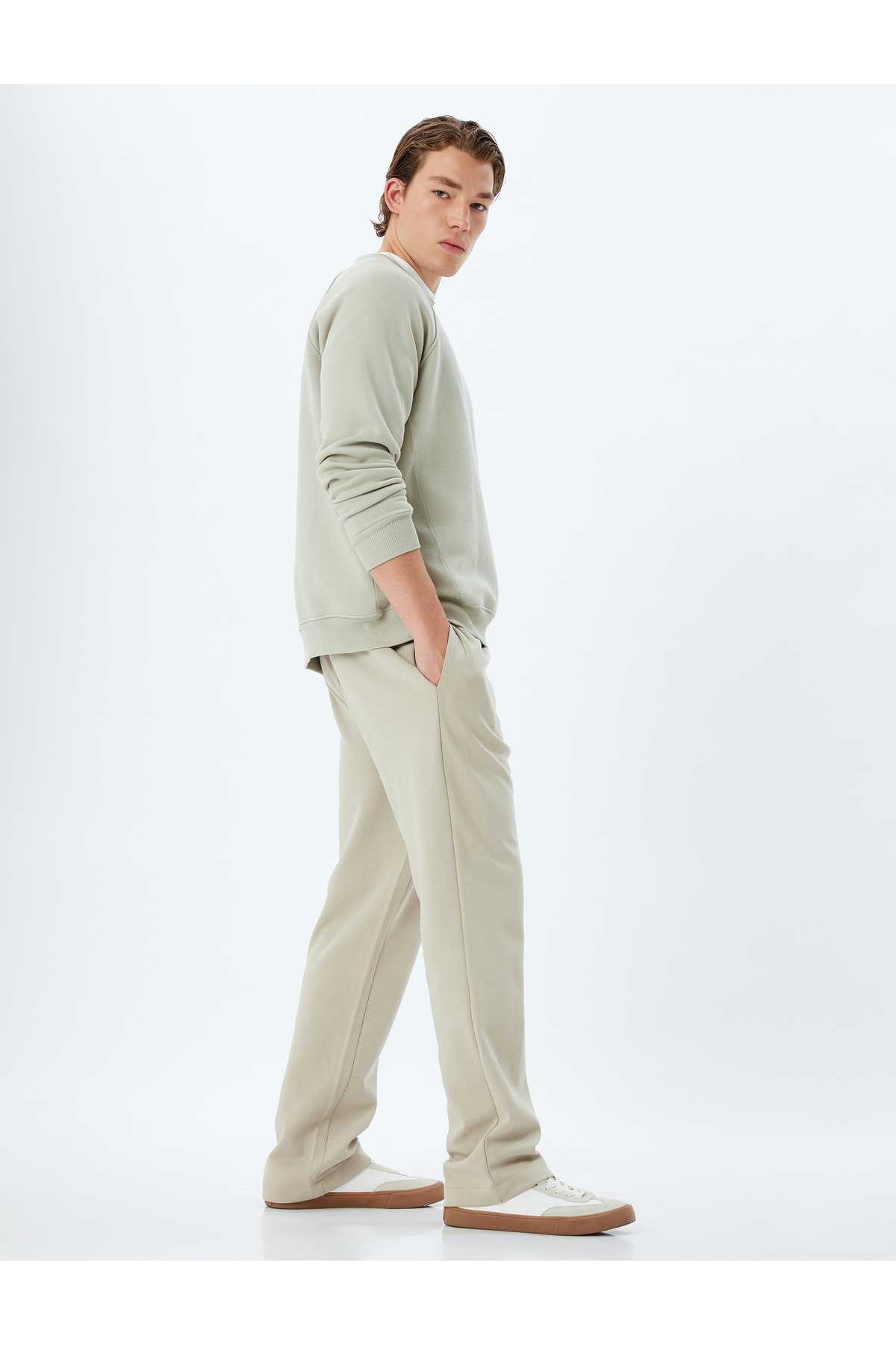 شلوار ورزشی نخی با جزئیات جیب کمر الاستیک