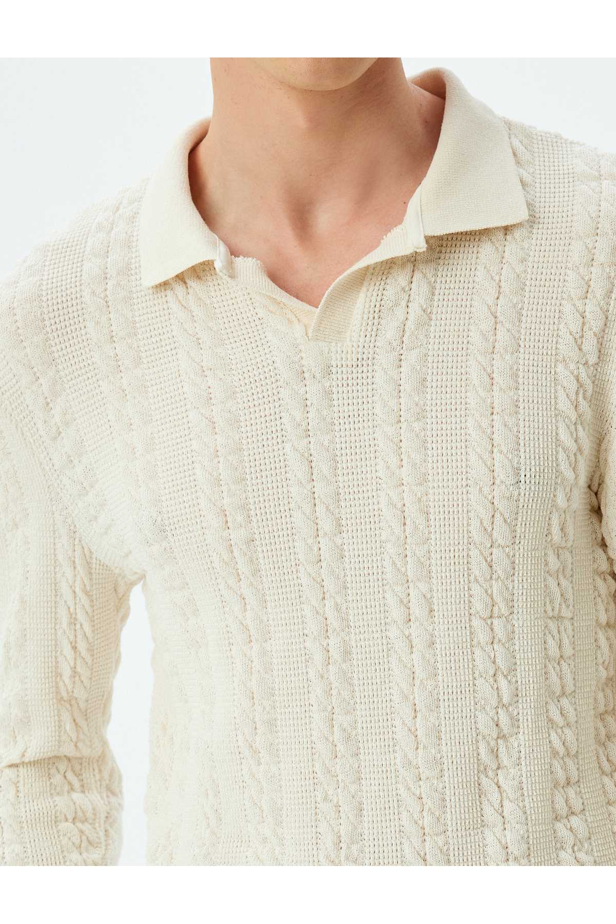 پلیور اسلیم فیت با بافت یقه پولو ترکیبی از پنبه