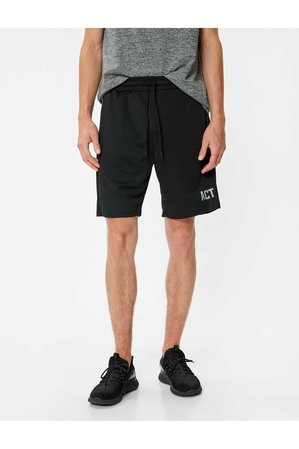 شلوارک اسپرت چاپ توری جیب برمودا کمری با جزئیات