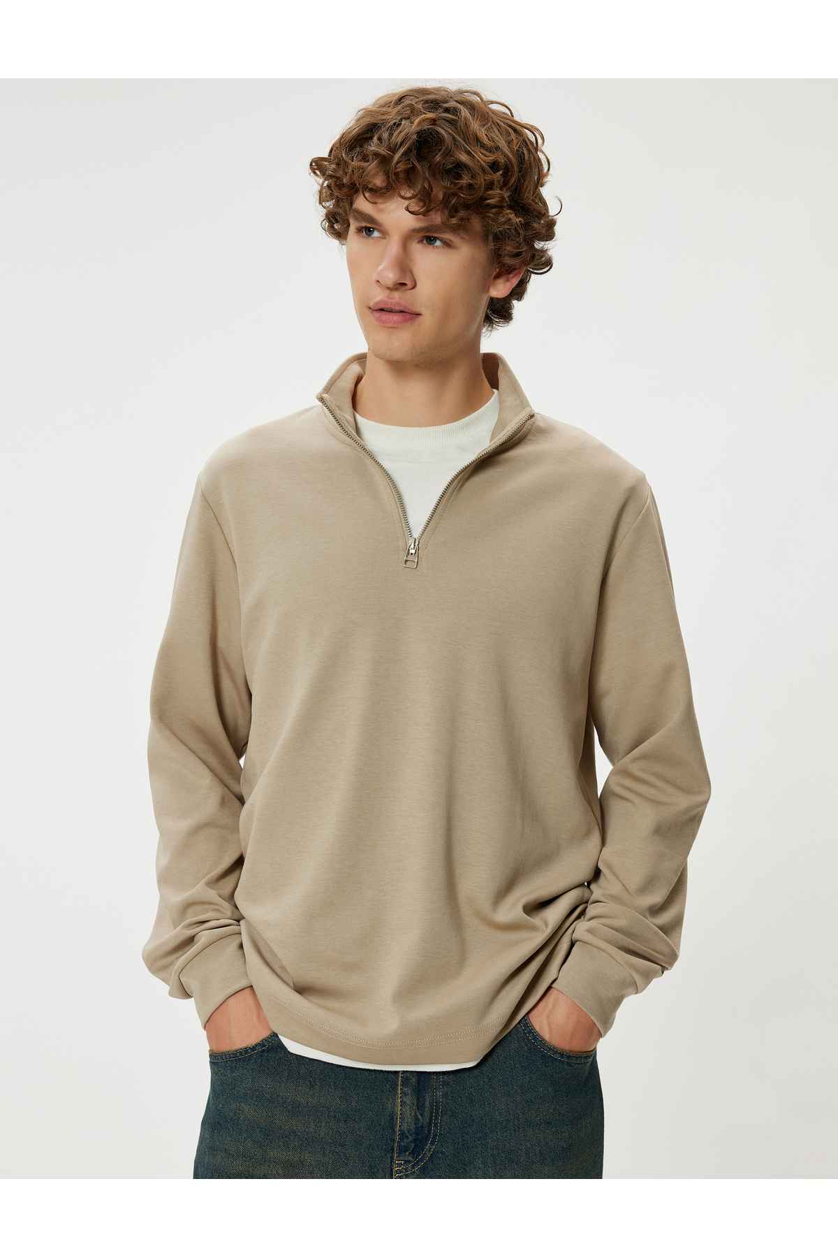 پلیور پایه آستین بلند زیپ دار نخی