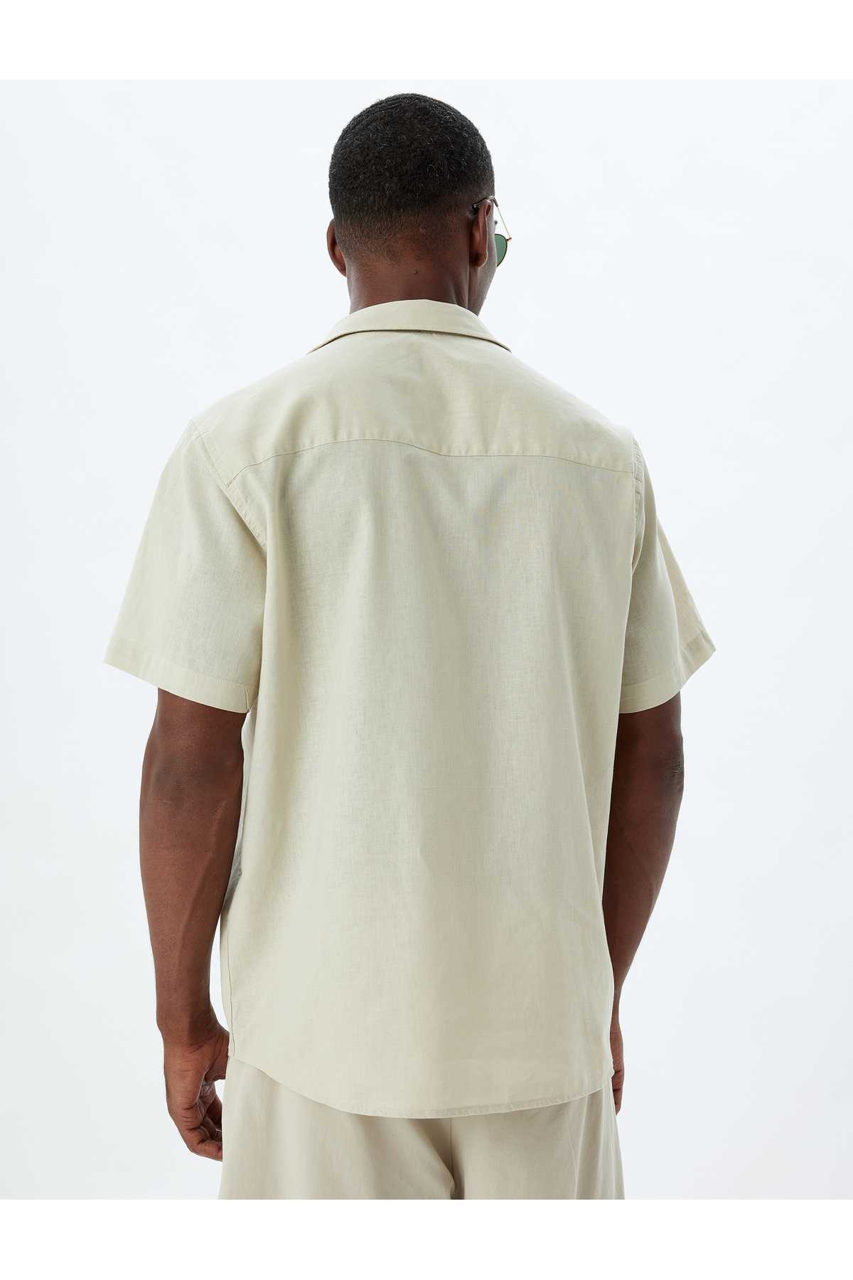 پیراهن ترکیبی کتانی آستین کوتاه پایه