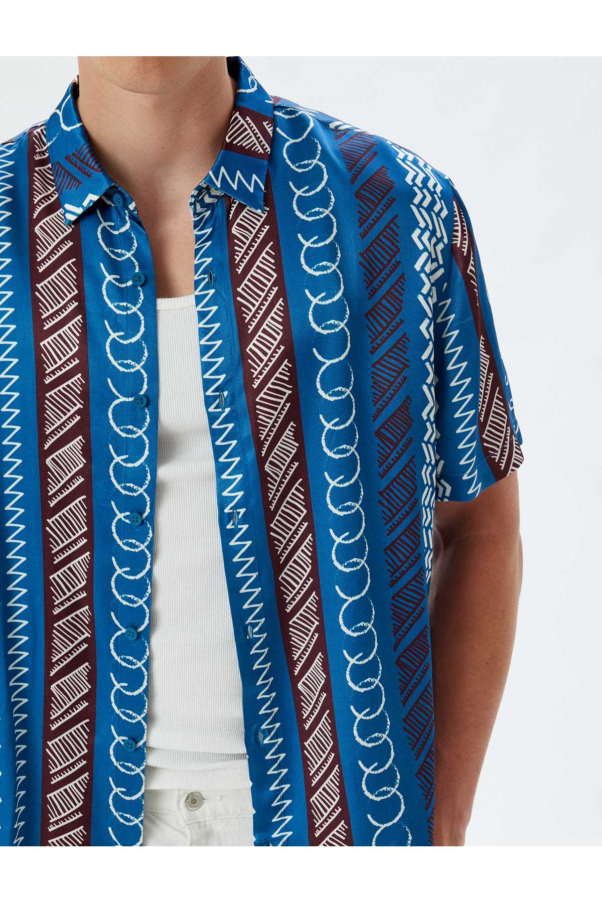 پیراهن آستین کوتاه ویسکوز چاپ هندسی