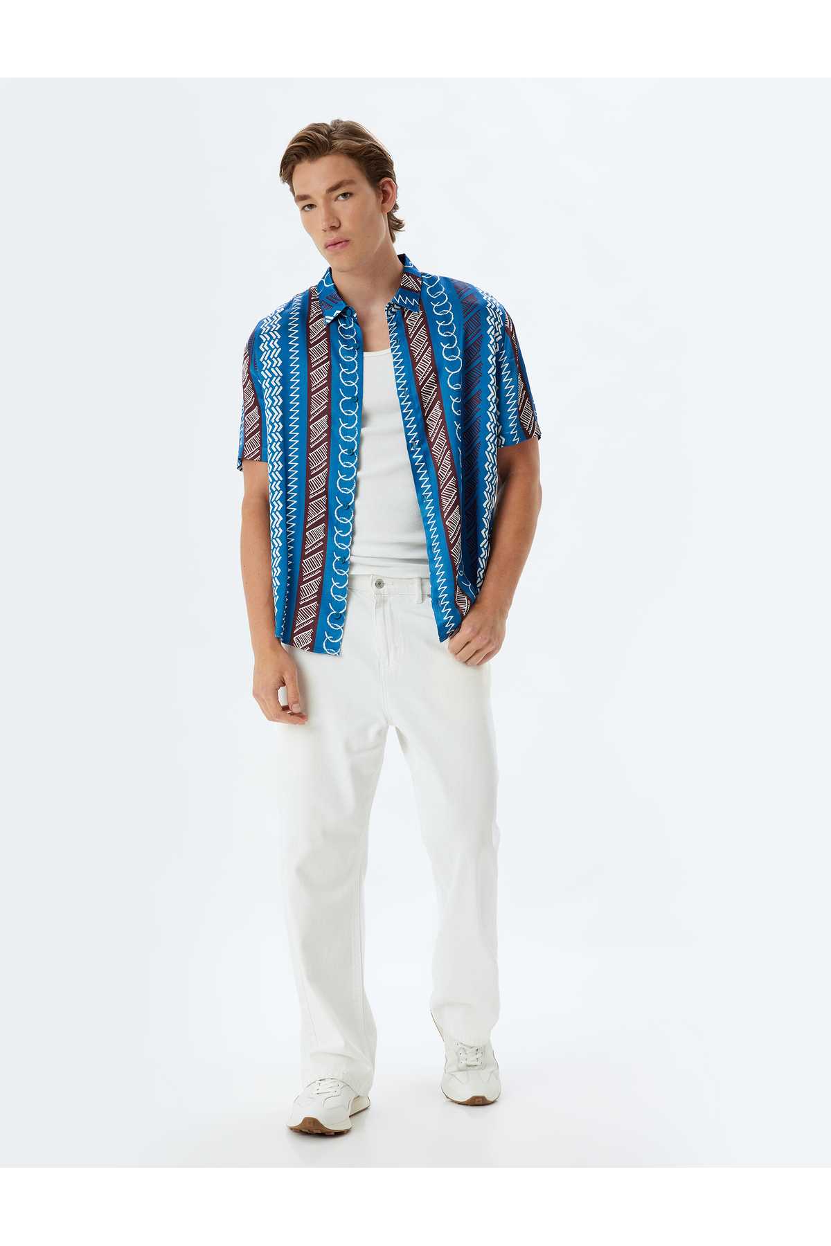 پیراهن آستین کوتاه ویسکوز چاپ هندسی