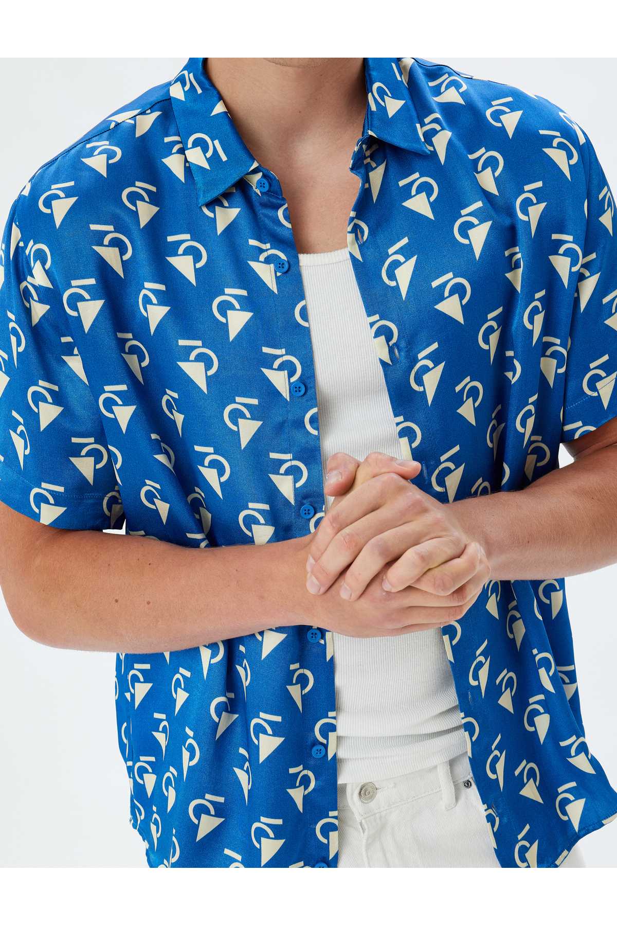 پیراهن آستین کوتاه ویسکوز چاپ هندسی