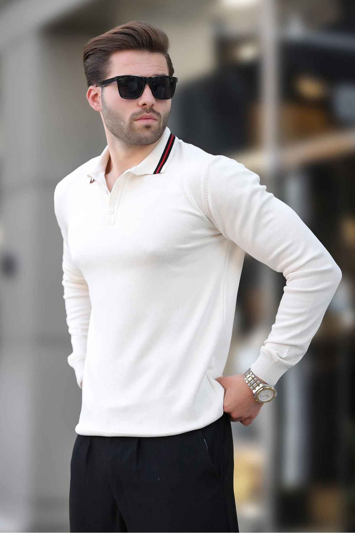 پلیور آستین بلند دکمه دار یقه پولو خاکستری