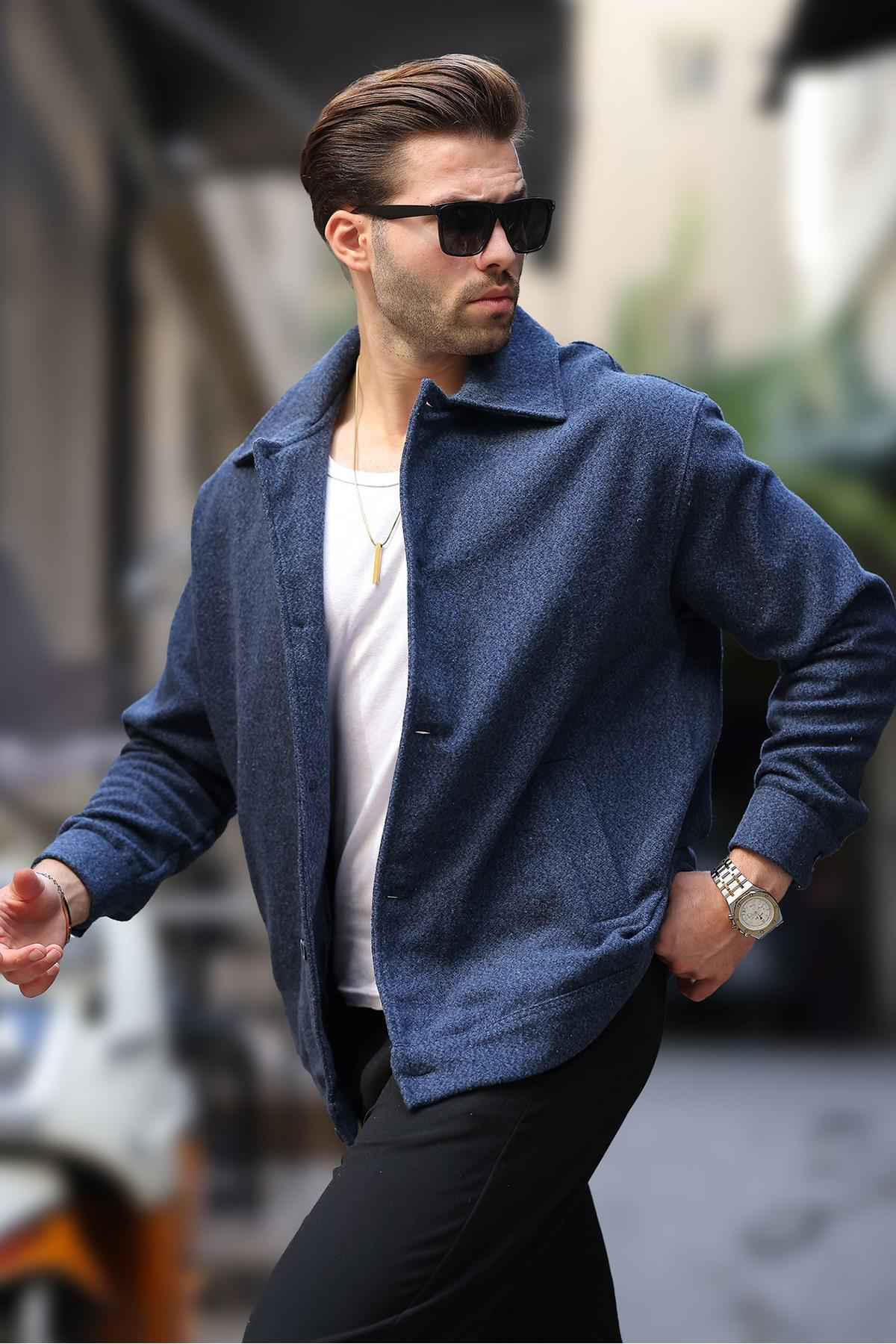 پیراهن کت مردانه طرح دار مشکی جیب دار