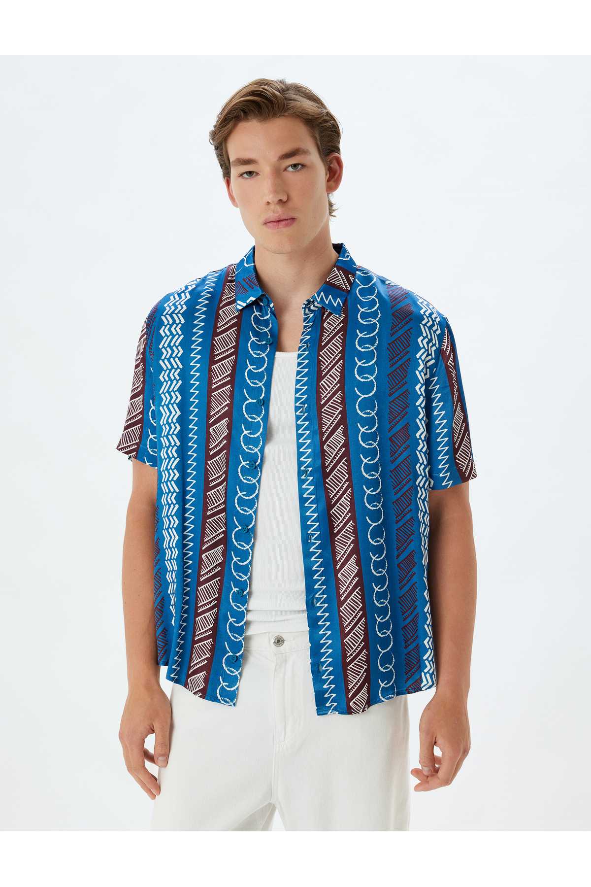 پیراهن آستین کوتاه ویسکوز چاپ هندسی