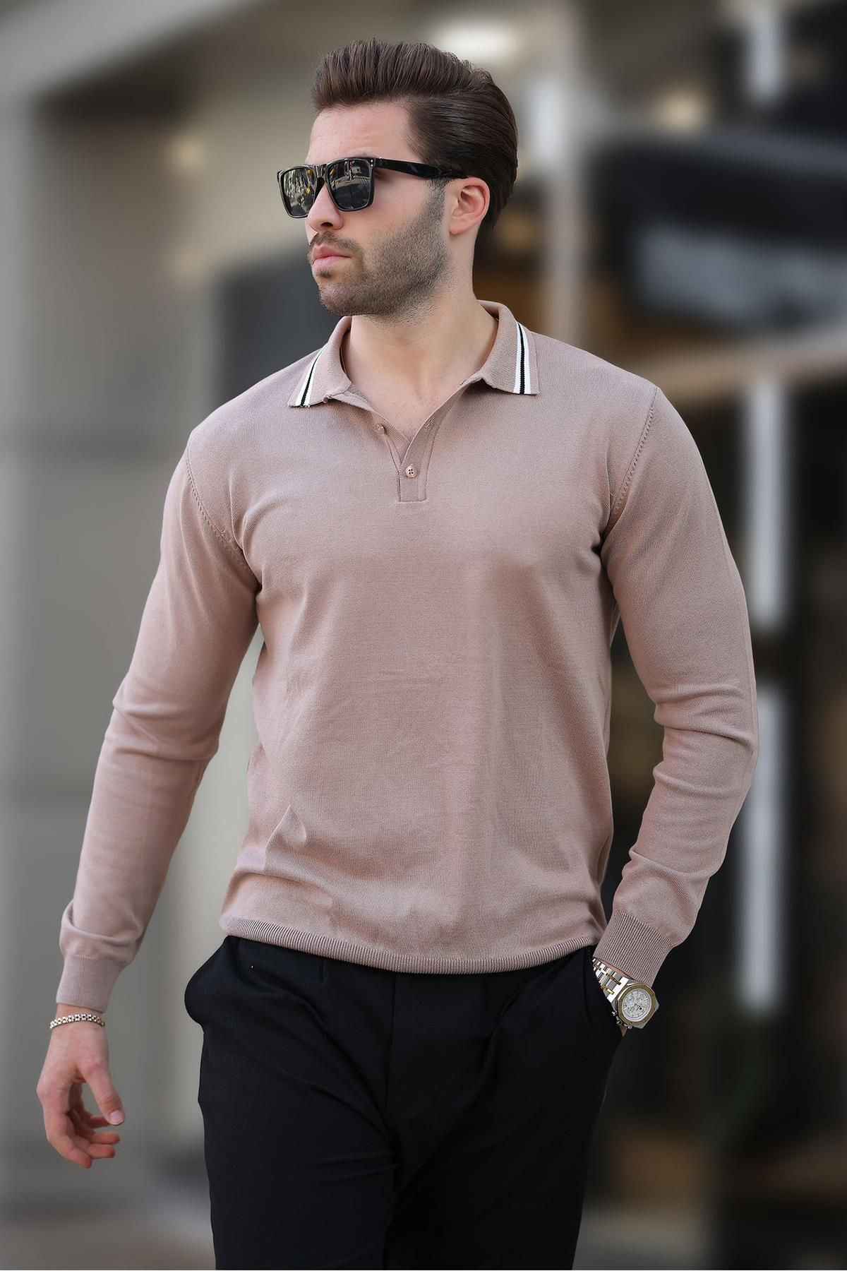 پلیور آستین بلند دکمه دار یقه پولو خاکستری