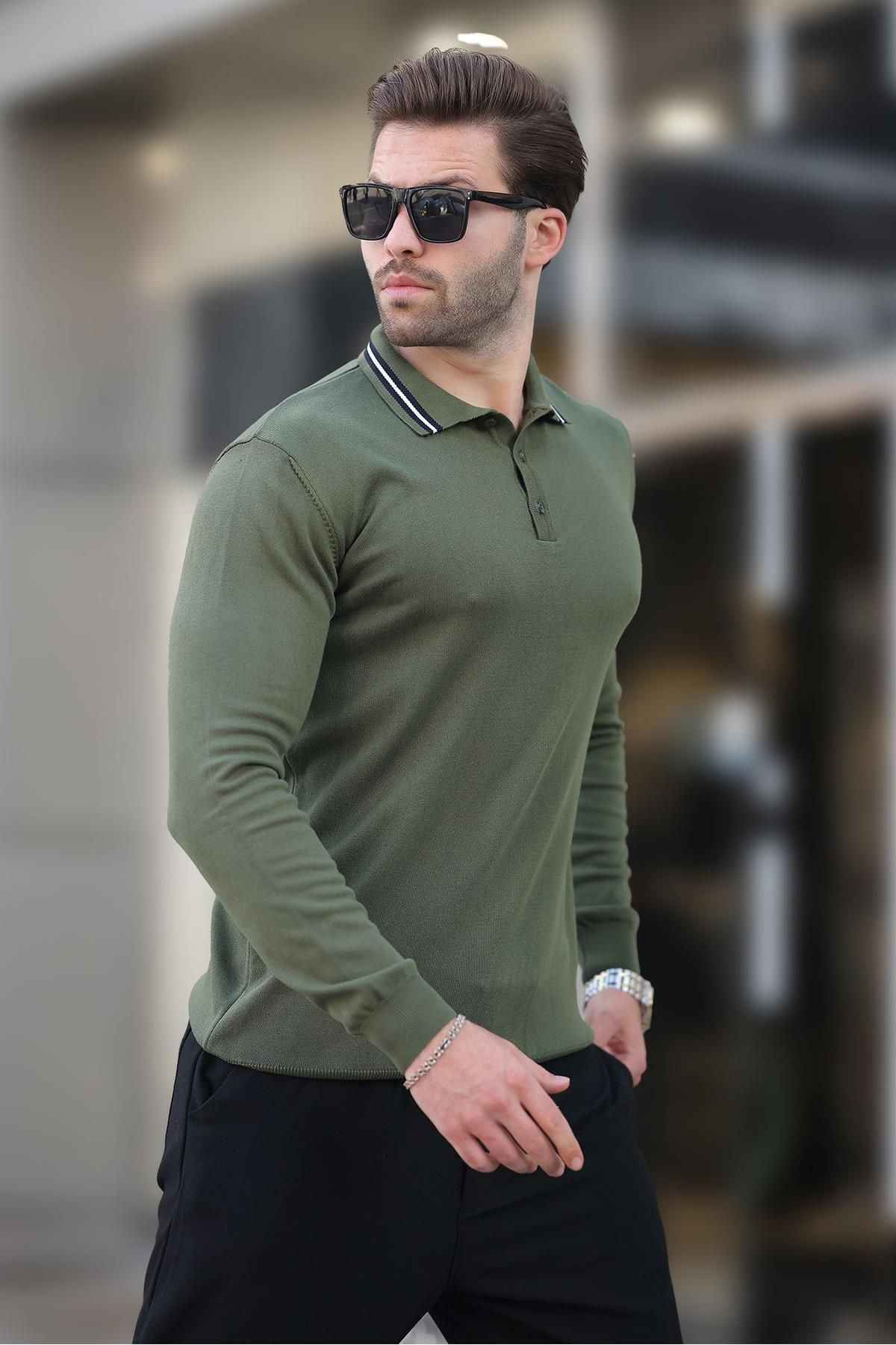 پلیور آستین بلند دکمه دار یقه پولو خاکستری