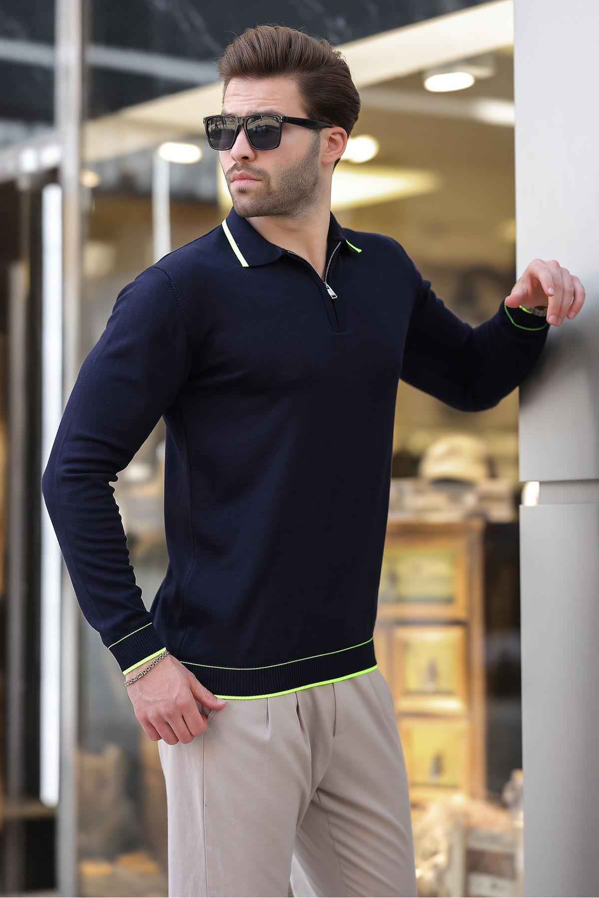 پلیور آستین بلند با زیپ یقه خاکستری