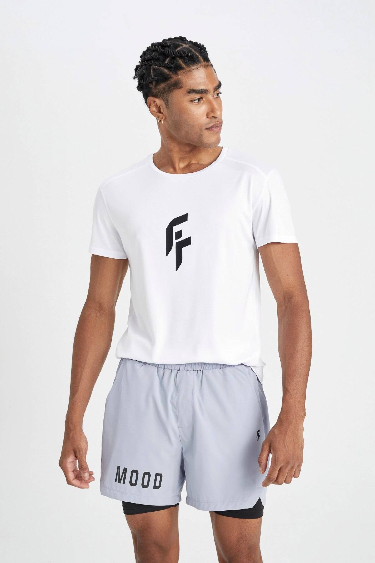 شورت جوراب شلواری باریک DeFactoFit خاکستری با جیب تلفن زیپ دار