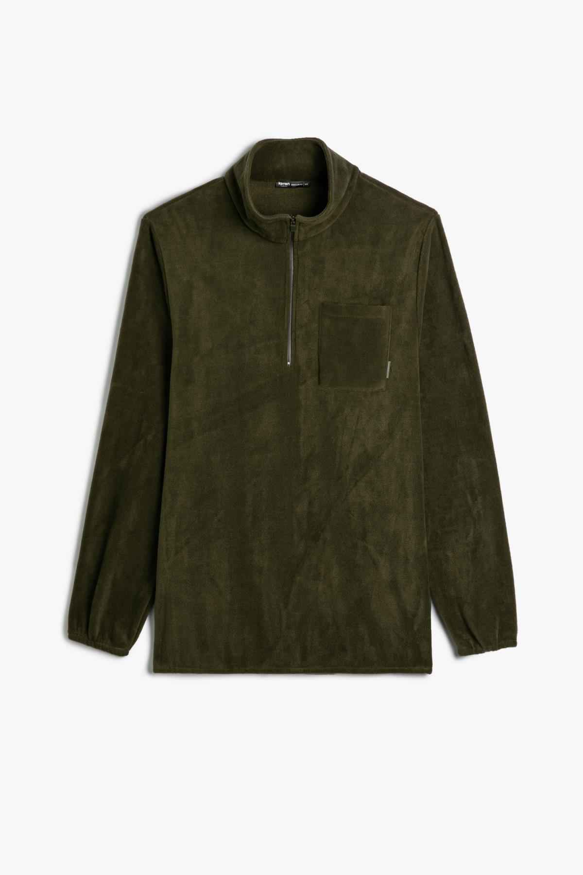 سویشرت قطبی با جیب نیمه زیپ دار با یقه با بافت نرم