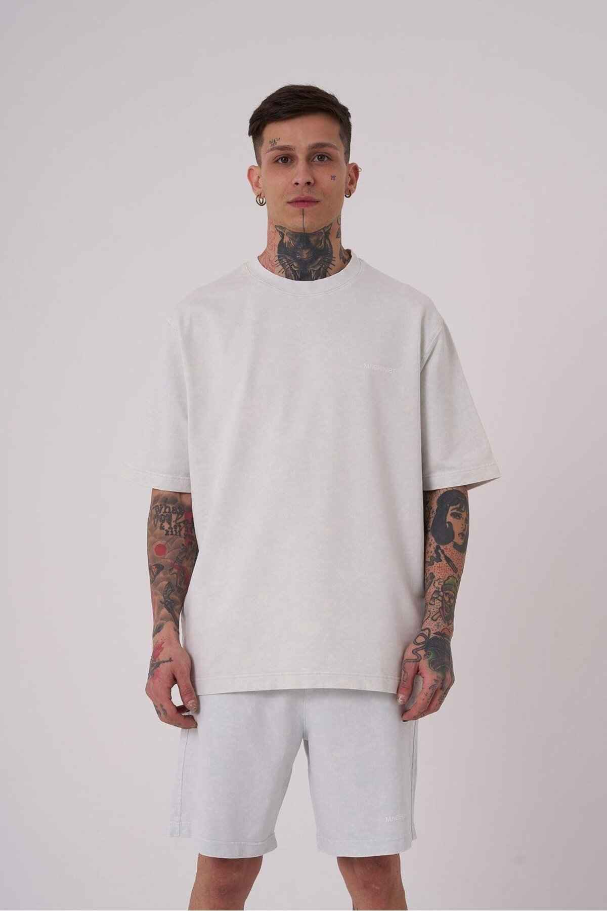 تیشرت مردانه لاکچری شسته شده پایه ریلکس خالدار خاکستری